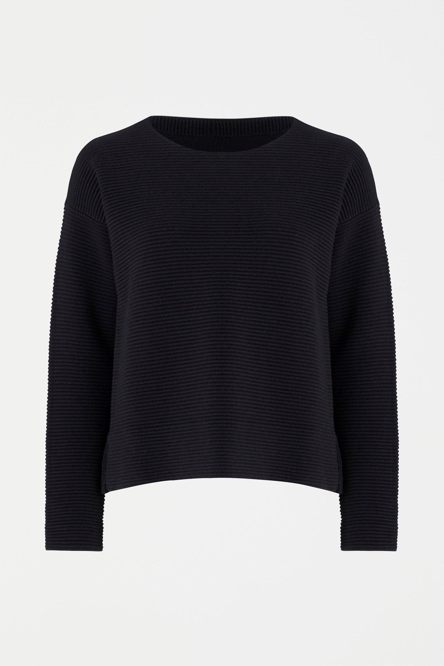 Neiu Cotton Merino Round Neck Ottoman Sweater Front | BLACK