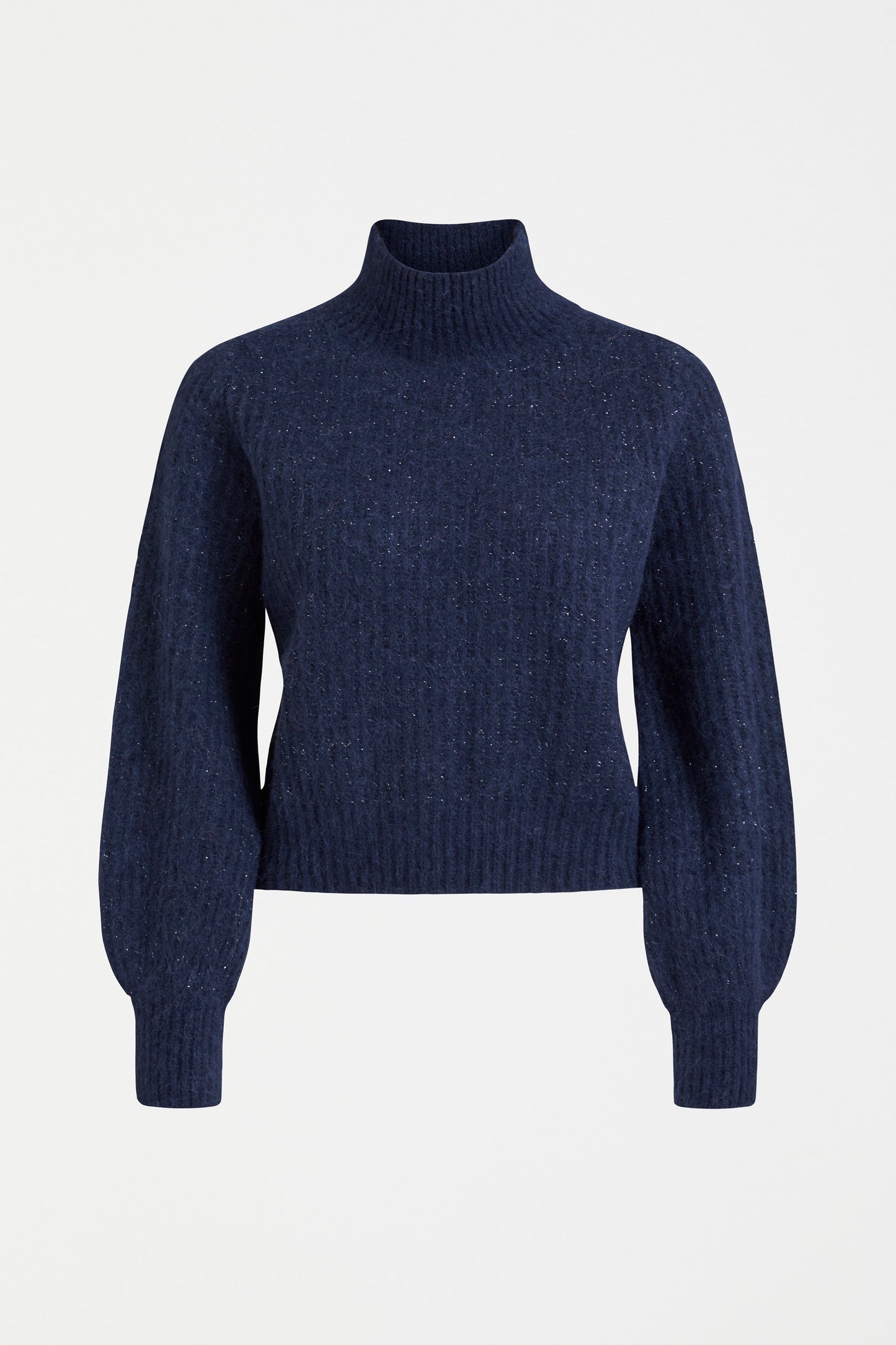 Kaanto Puff Sleeve Cropped Ribbed Turtle Neck Sweater Front | NAVY