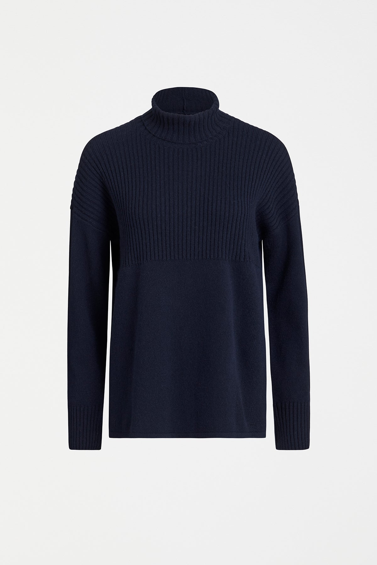 Ailda Ribbed Organic Cotton and Merino Turtle Neck Sweater Front | NAVY
