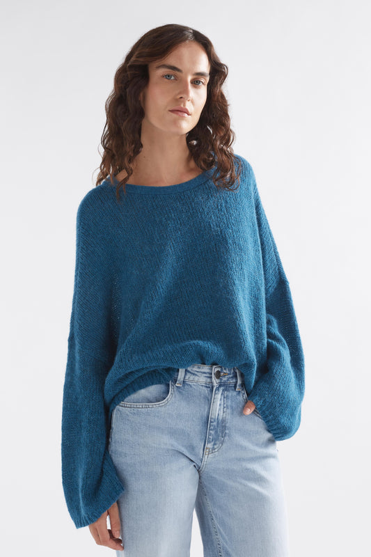 Agna Relaxed Box Fit Alpaca Yarn Knit Sweater Model Front | PEACOCK