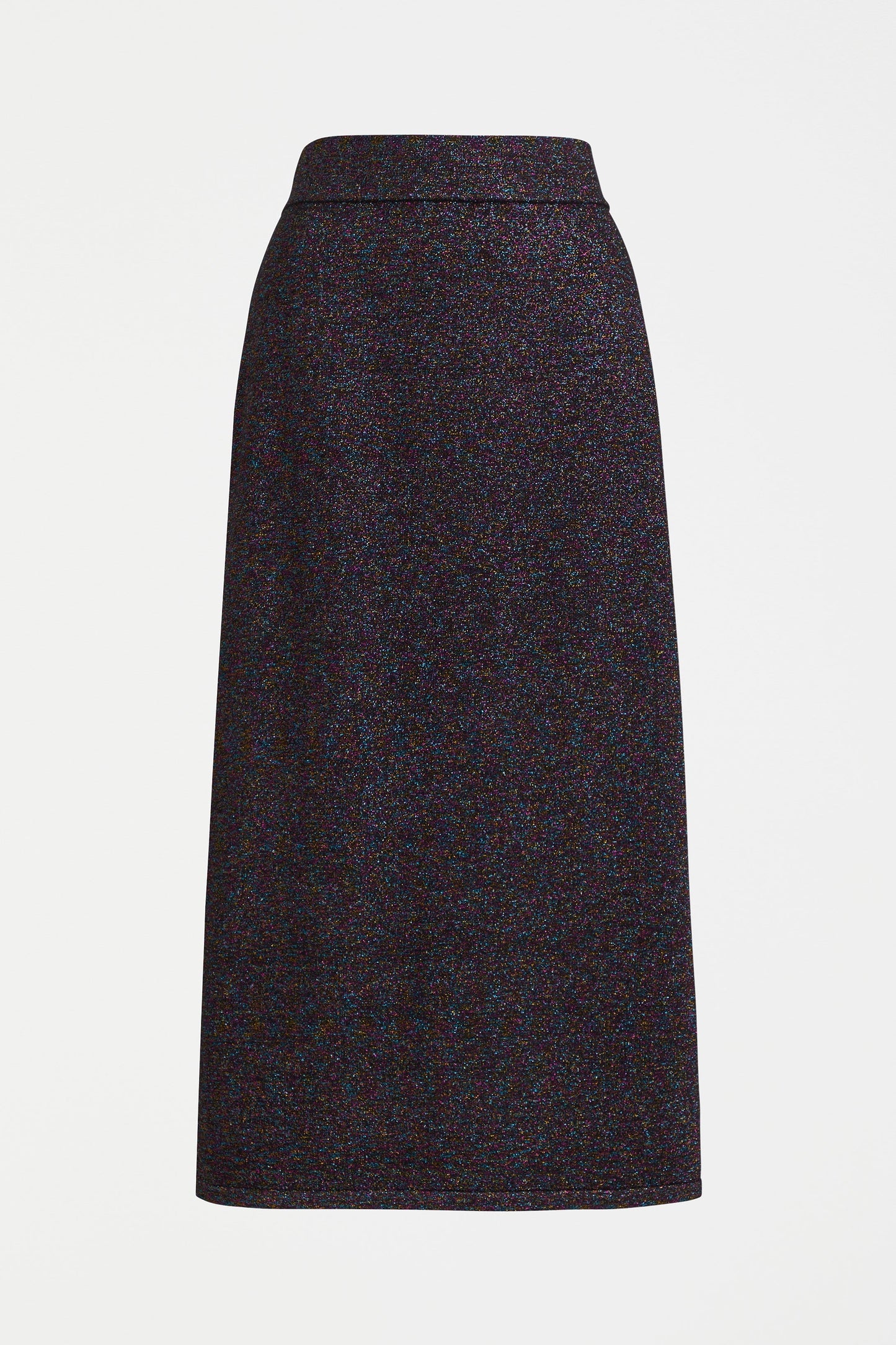 Galaxy Metallic Thread Knit Pencil Skirt Front | BLACK MULTI METALLIC