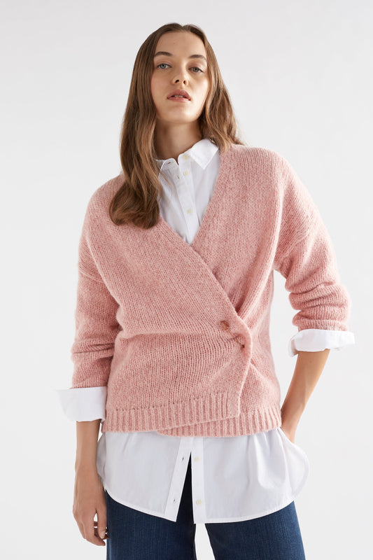 Alli Alpaca Merino Fluffy Wrap Cardigan with Large Safety Pin Closure model Front | PINK SALT