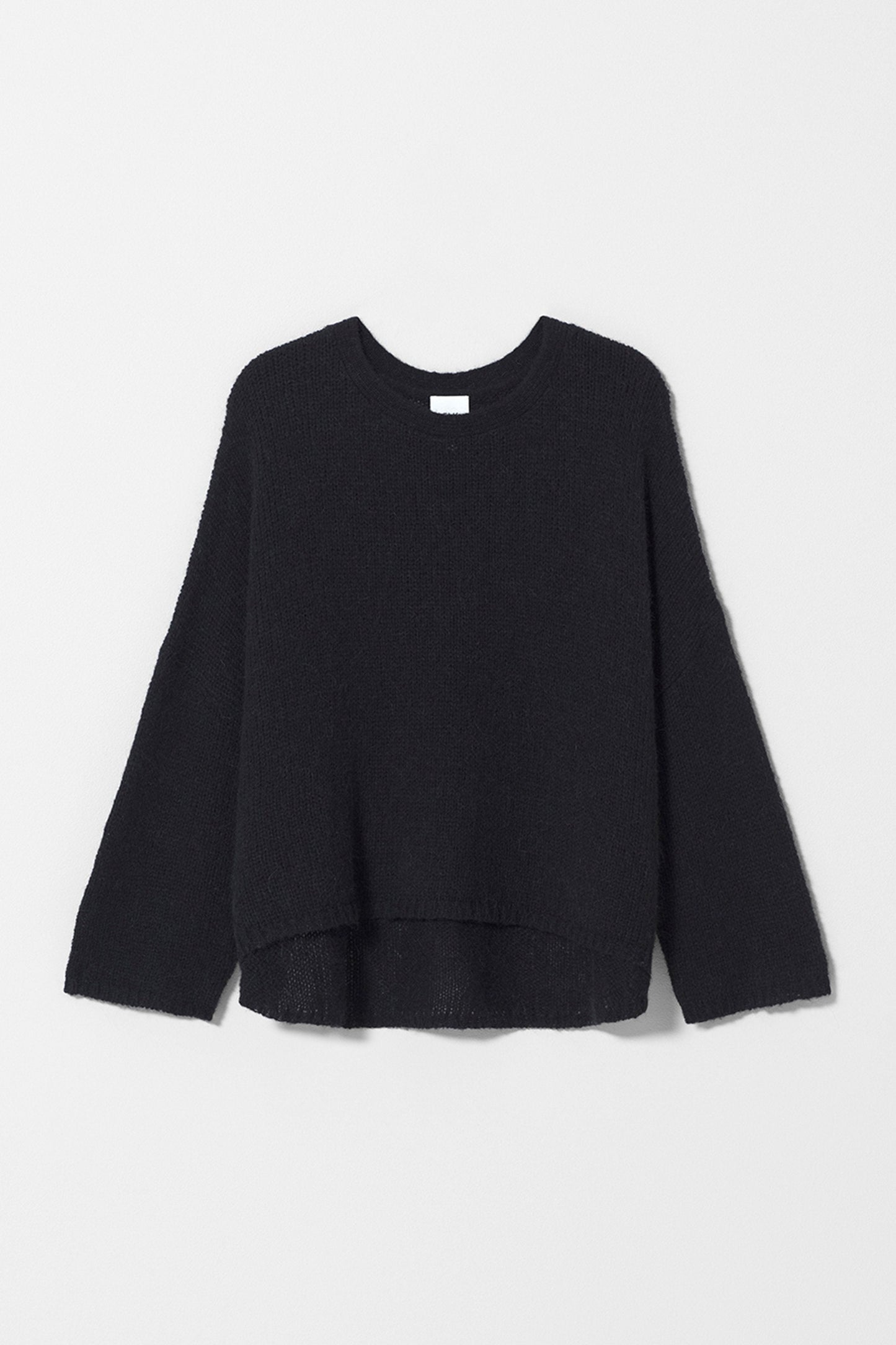 Anga Relaxed Box Fit Alpaca Yarn Knit Sweater Front | Black
