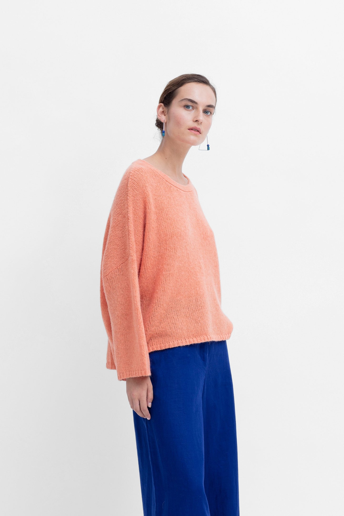 Agna Relaxed Boxy Fit Sweater Model Side | Peach