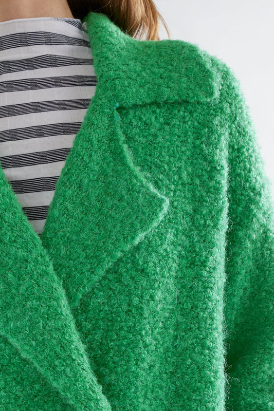 Tukko Wool Alpaca Boucle Double Breasted Coat Cardigan Model Collar Detail | IVY GREEN