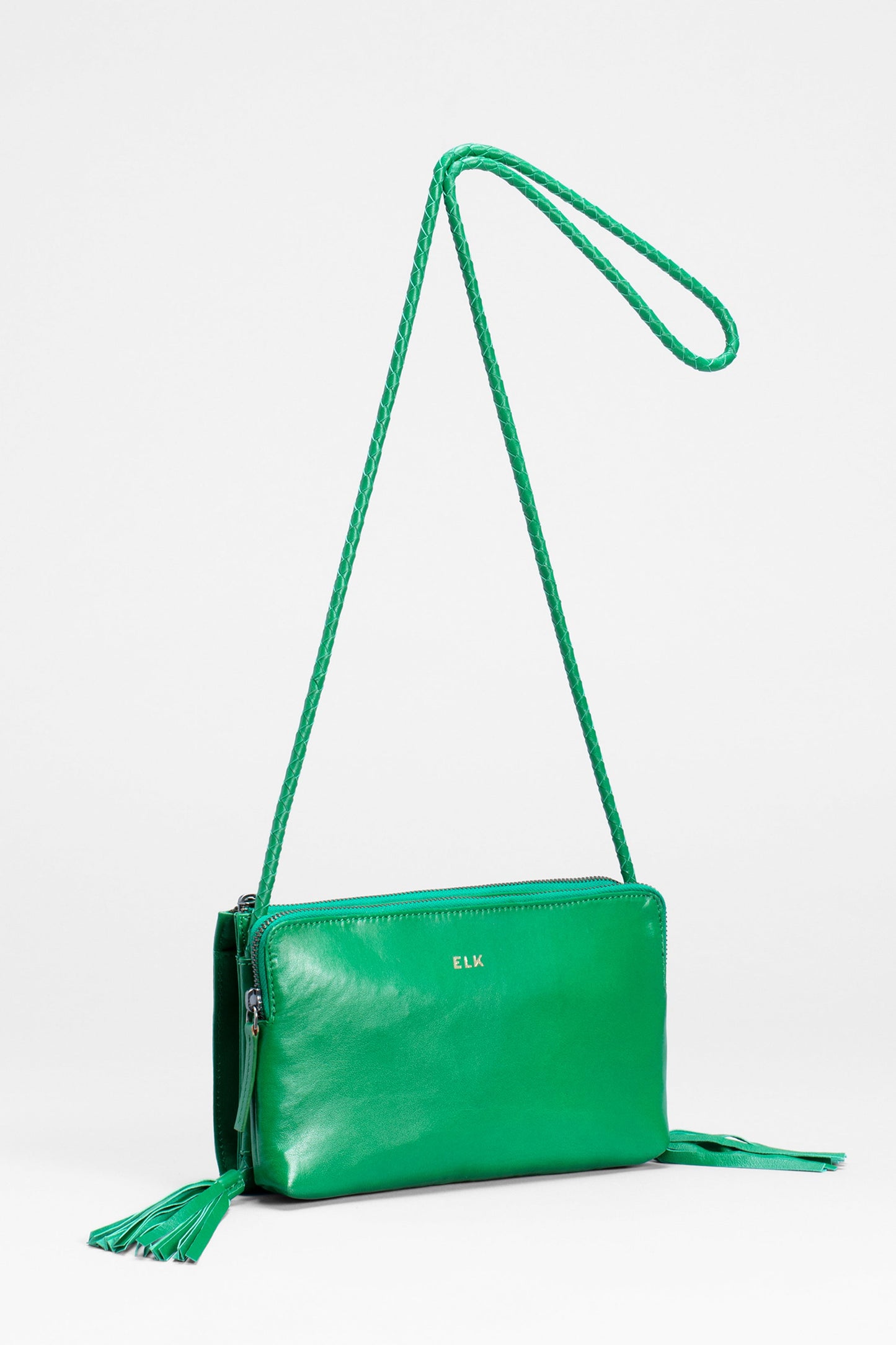 Kandis Remnant Leather Bag With Tassel Front | GREEN