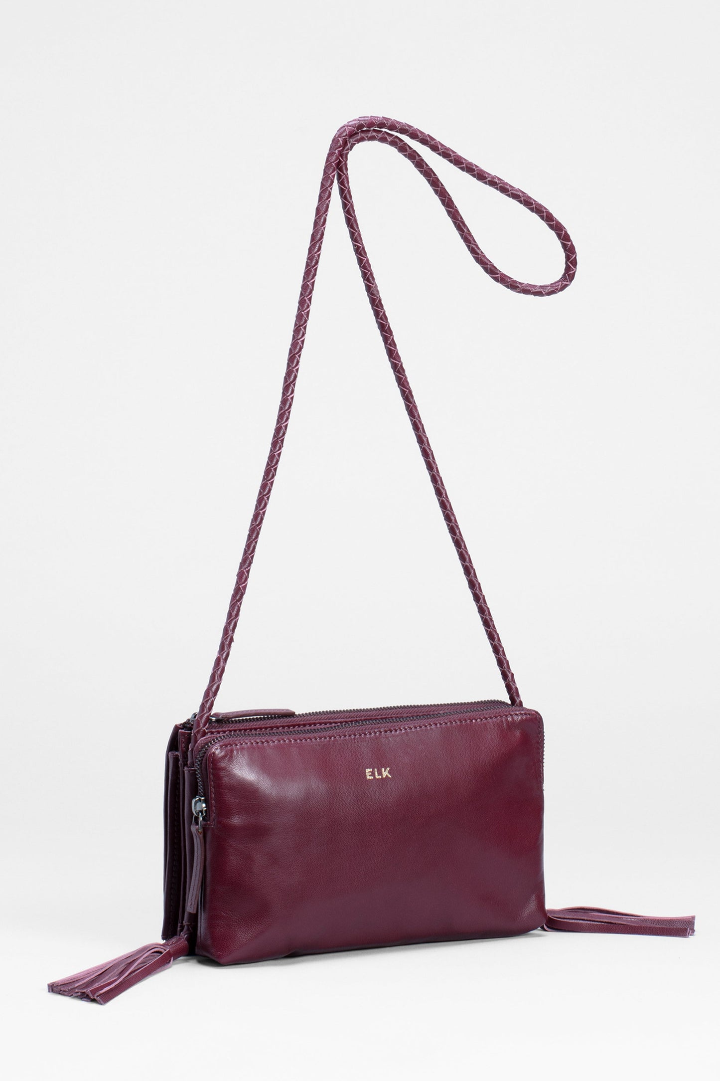 Kandis Remnant Leather Bag With Tassel Front | BORDEAUX