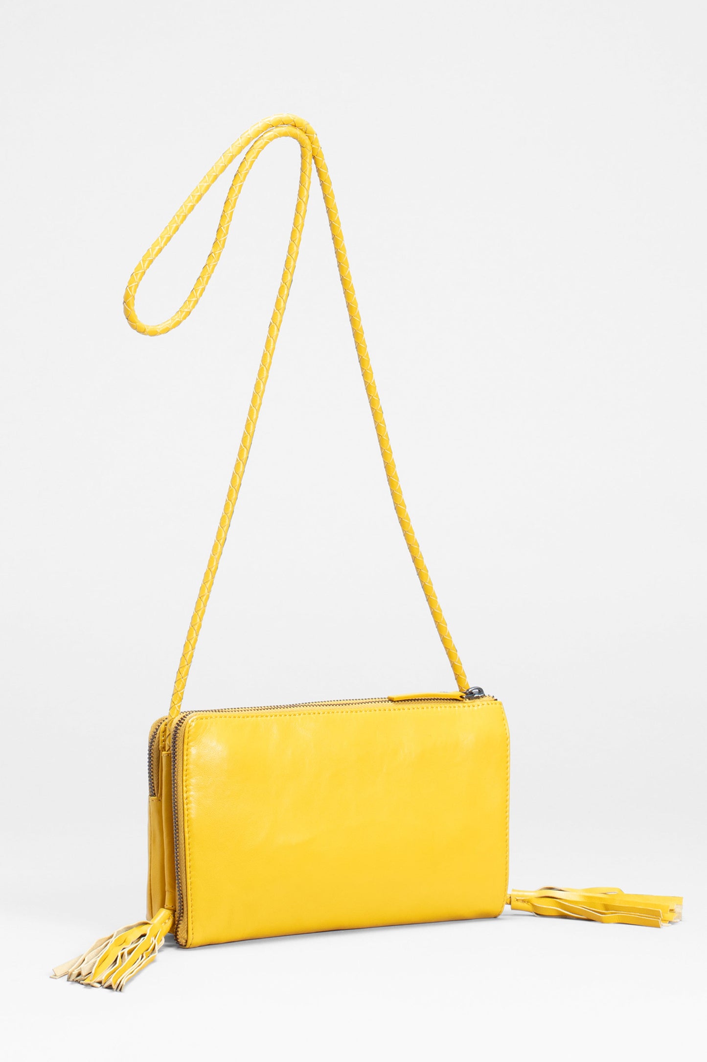 Kandis Remnant Leather Bag With Tassel Back | YELLOW