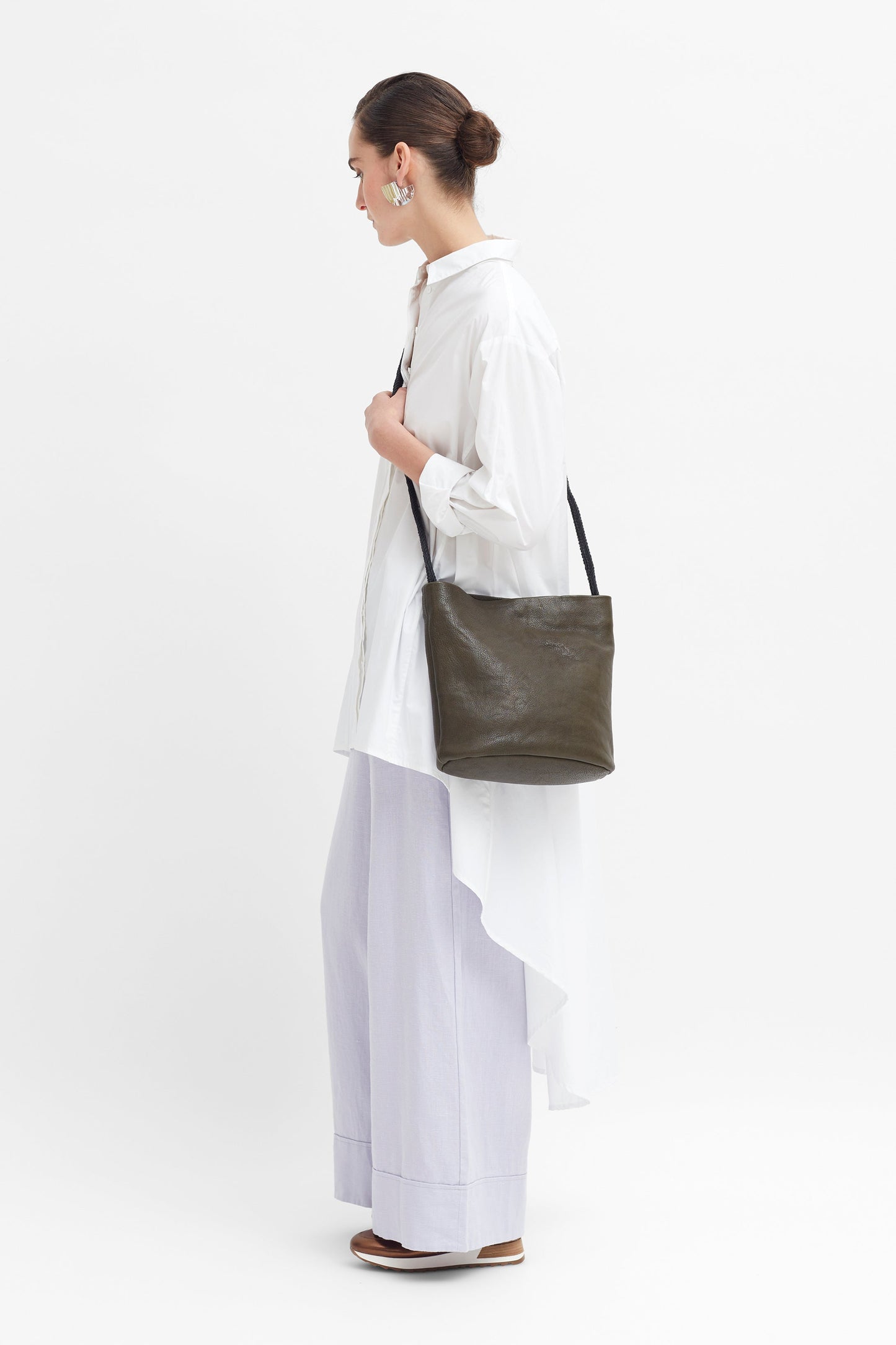 Tolmo Leather Bag With Plaited Strap Model | OLIVE