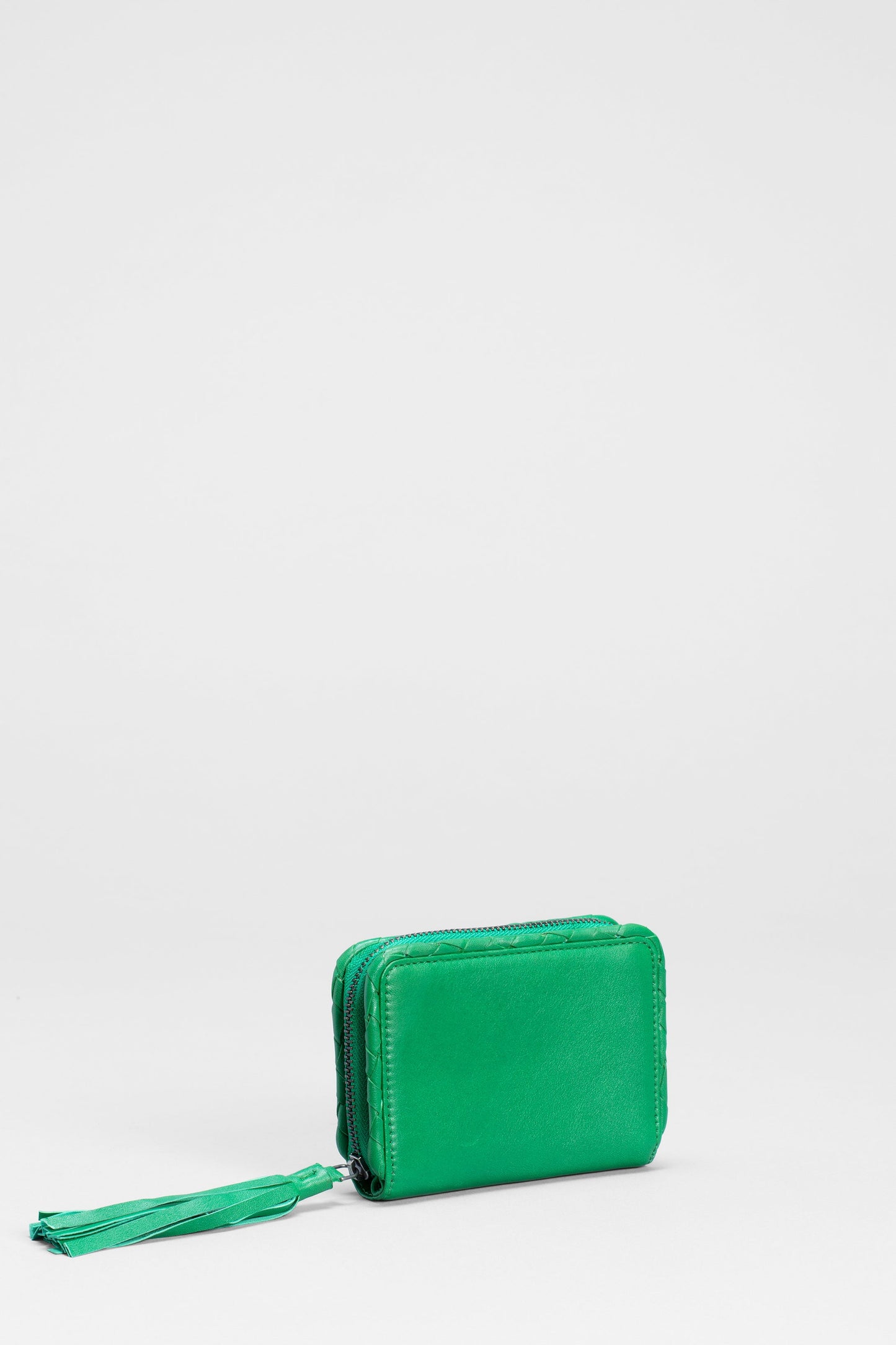Kandis Remnant Leather Wallet With Tassel Front | GREEN