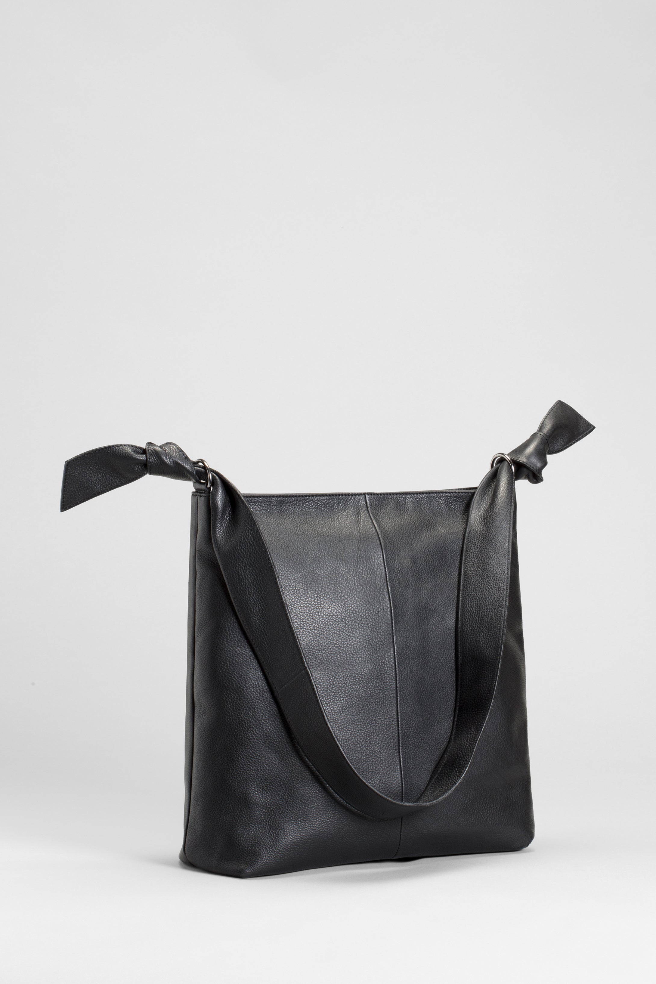 Meka Leather Knot Strap Tote Hand Bag Front  BLACK