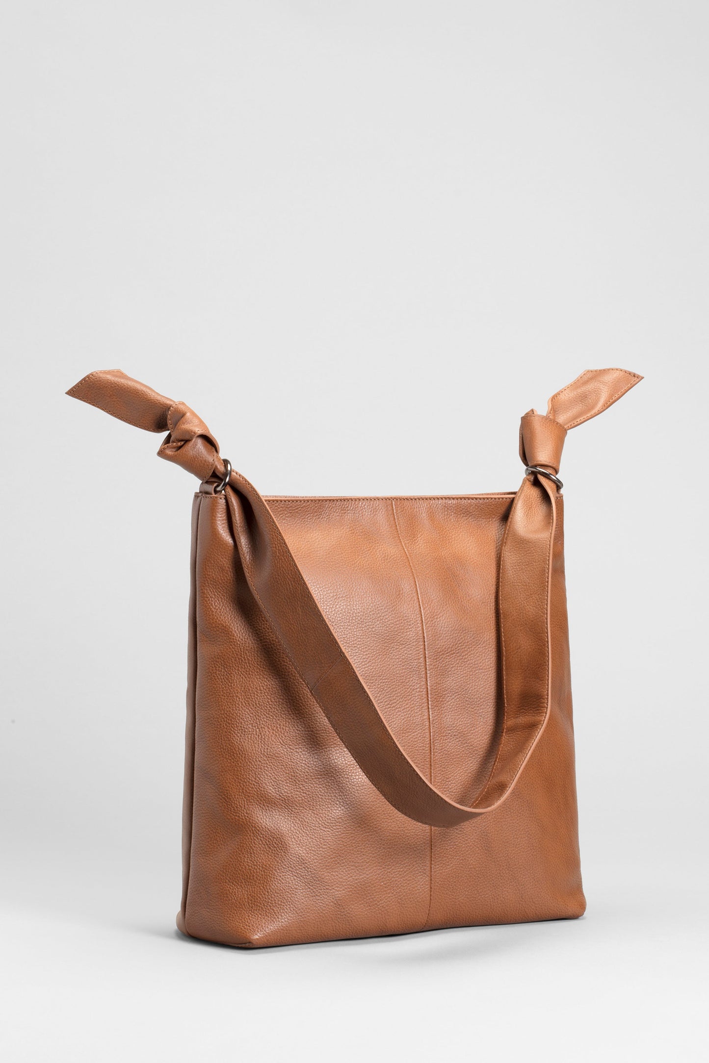 Meka Leather Knot Strap Tote Hand Bag Front TAN