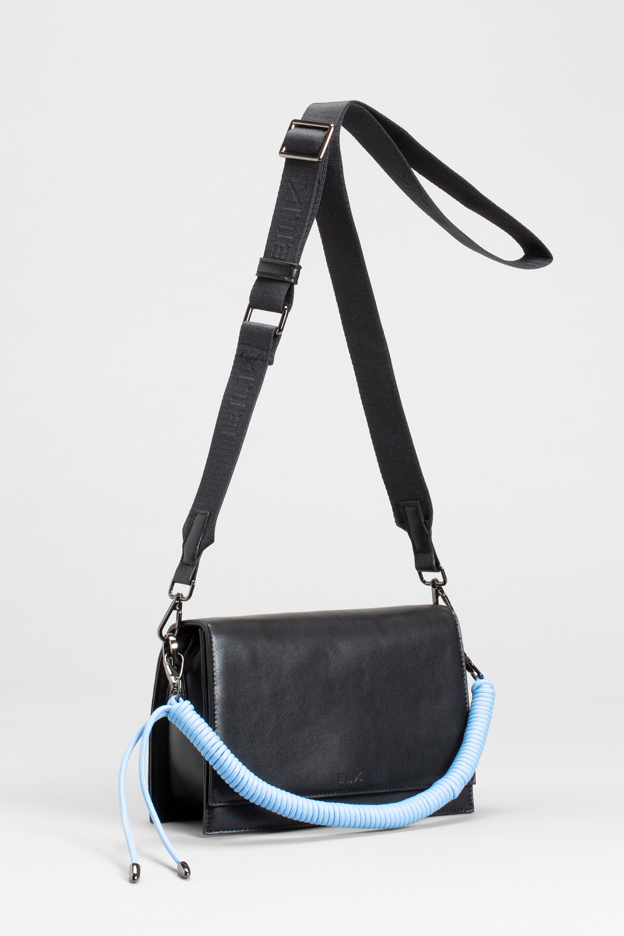 Johto Vegan Leather and Recycled Material Crossbody Handbag Front BLACK