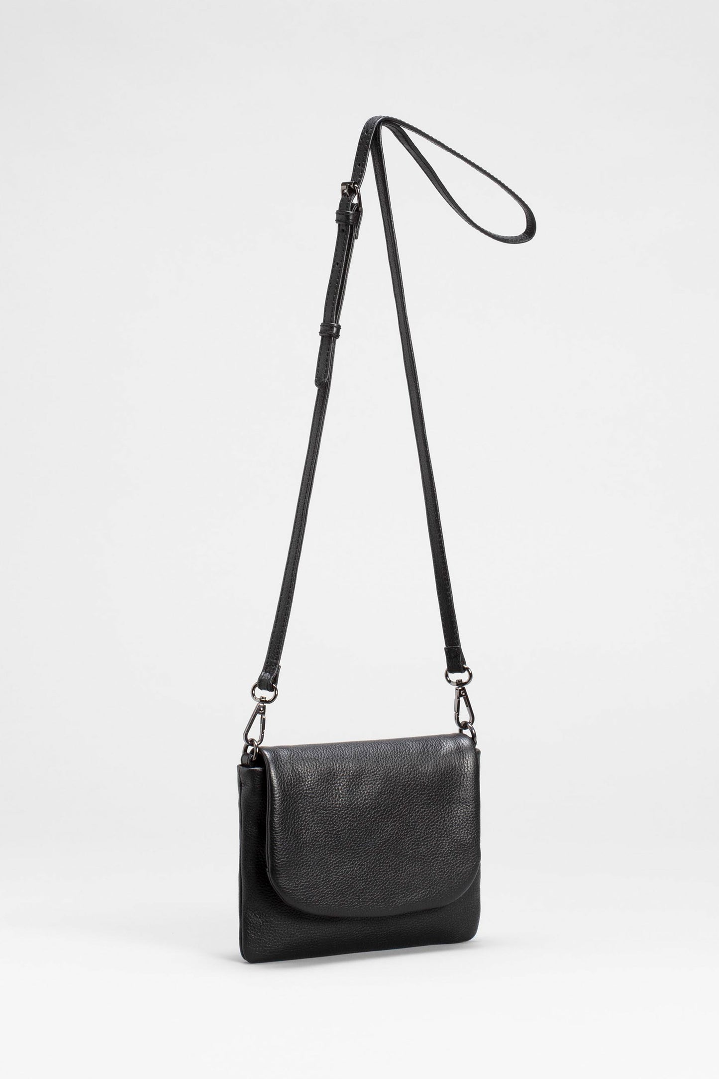 Liten Small Leather Cross Body Bag with Curved Flap Front | BLACK