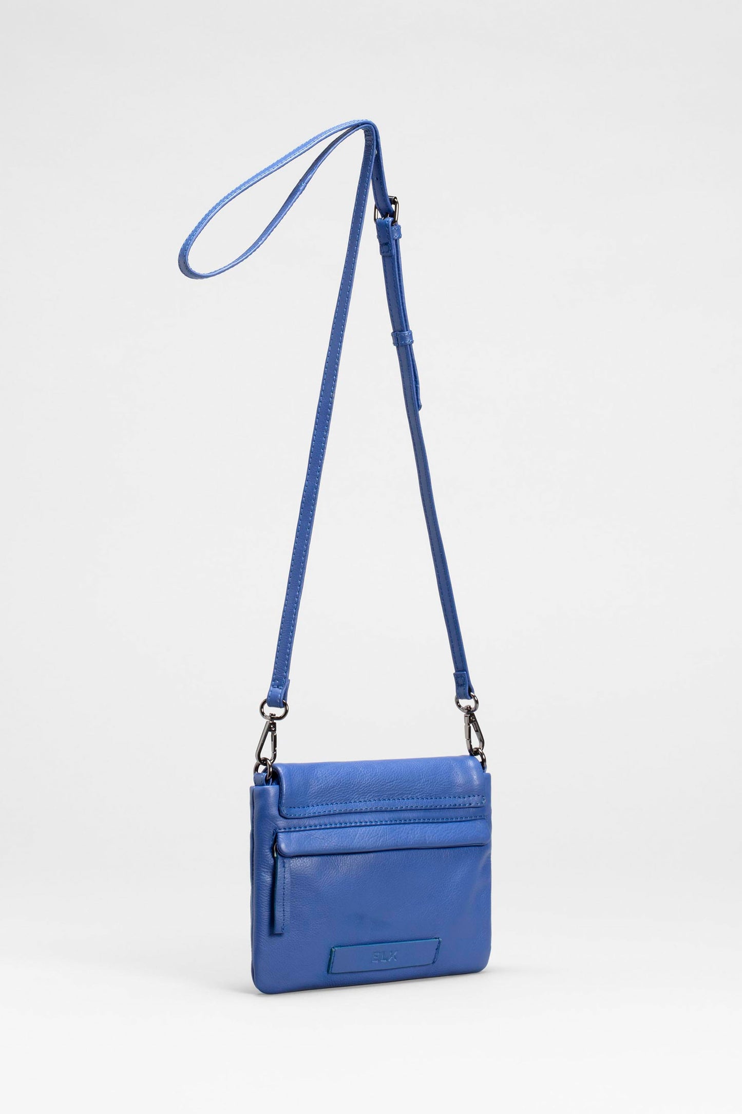 Liten Small Leather Cross Body Bag with Curved Flap BACK | SEA BLUE