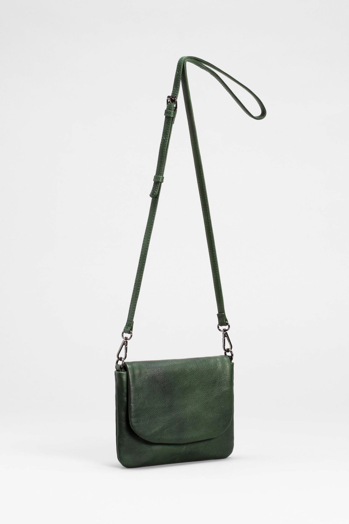 Liten Small Leather Cross Body Bag with Curved Flap Front | DARK GREEN