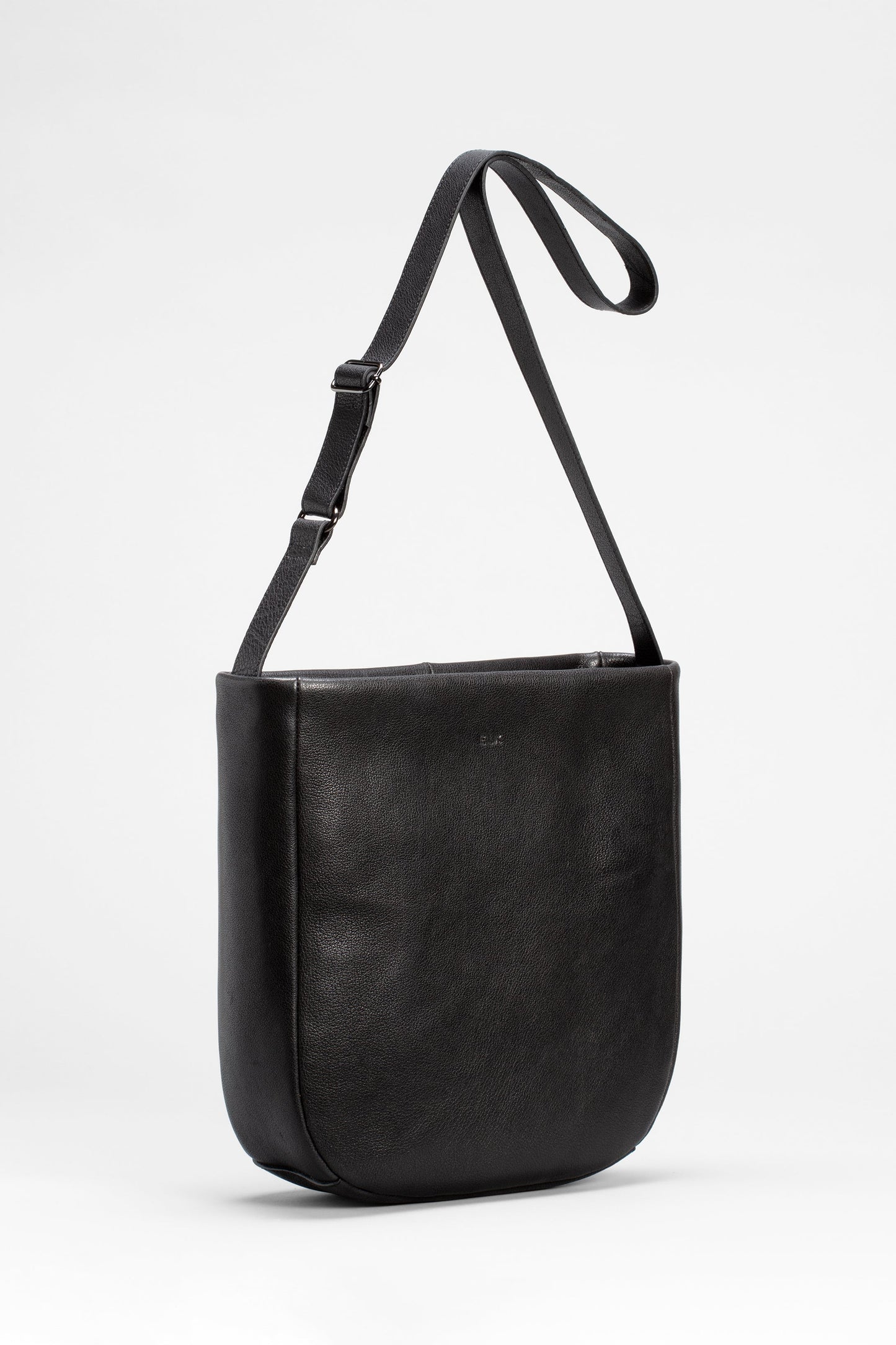 Sirki Leather Curved Bottom Crossbody Large Bag Front BLACK