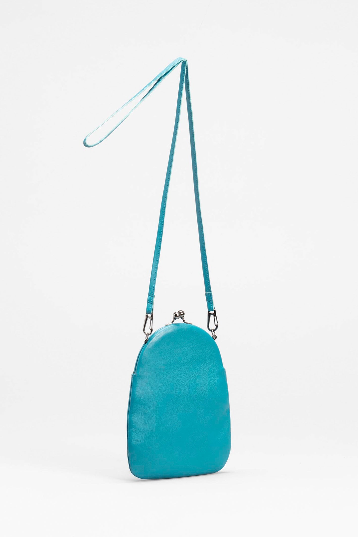 Senja Remnant Leather Cross-body Clip Purse Back | TEAL