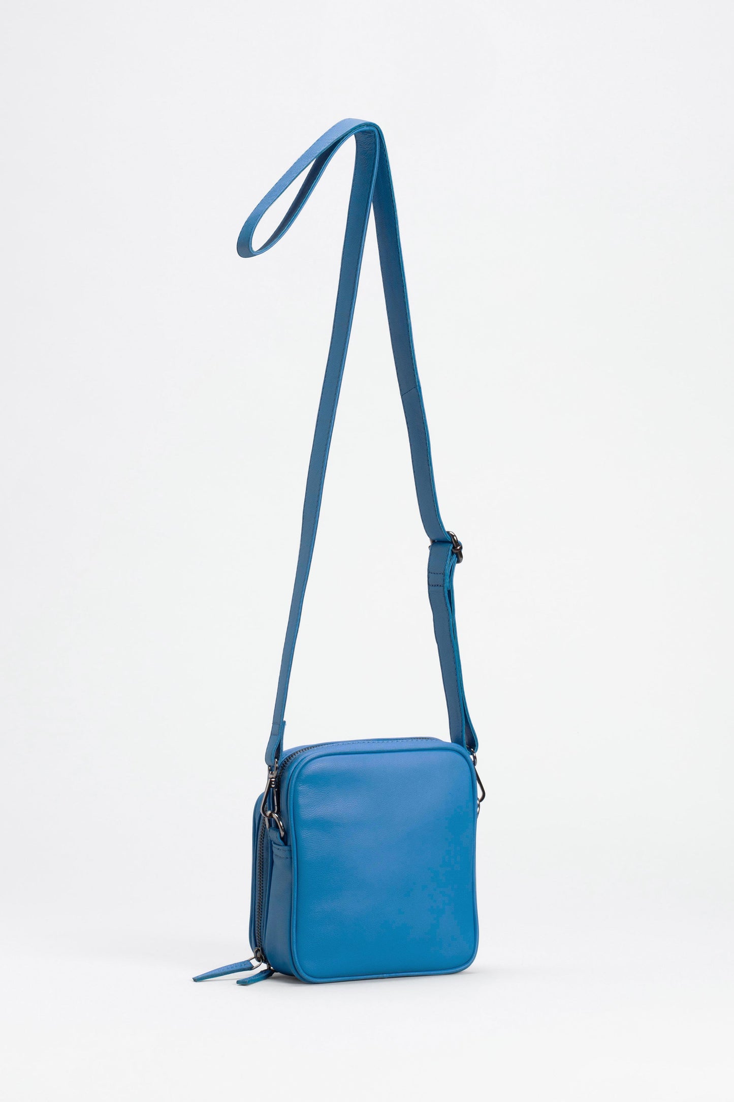 Klim Small Leather Cross Body Bag With Front Pocket Back | BRIGHT BLUE
