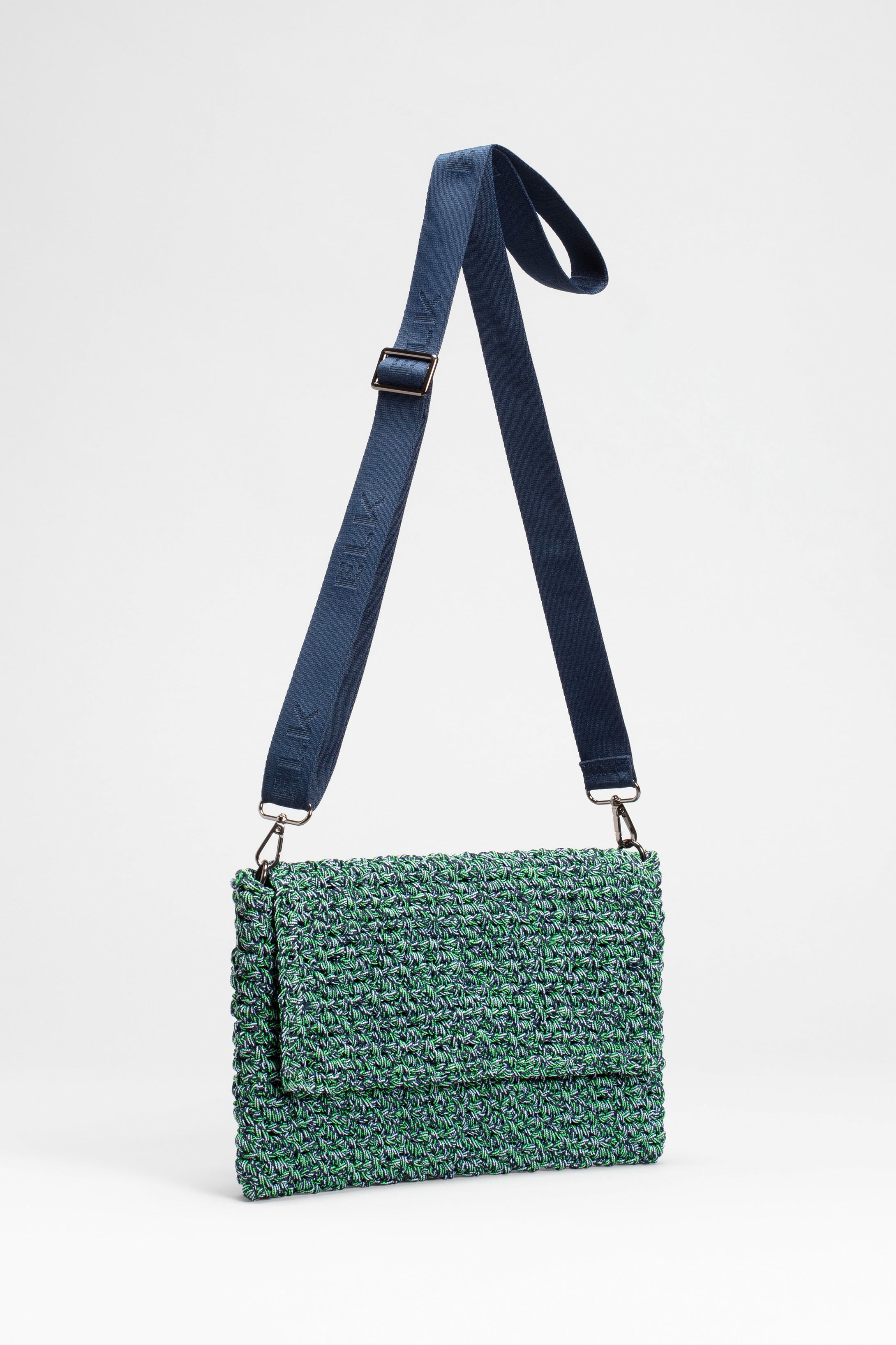 Koy Woven Recycled Polyester Clutch Bag Front Strap | NAVY