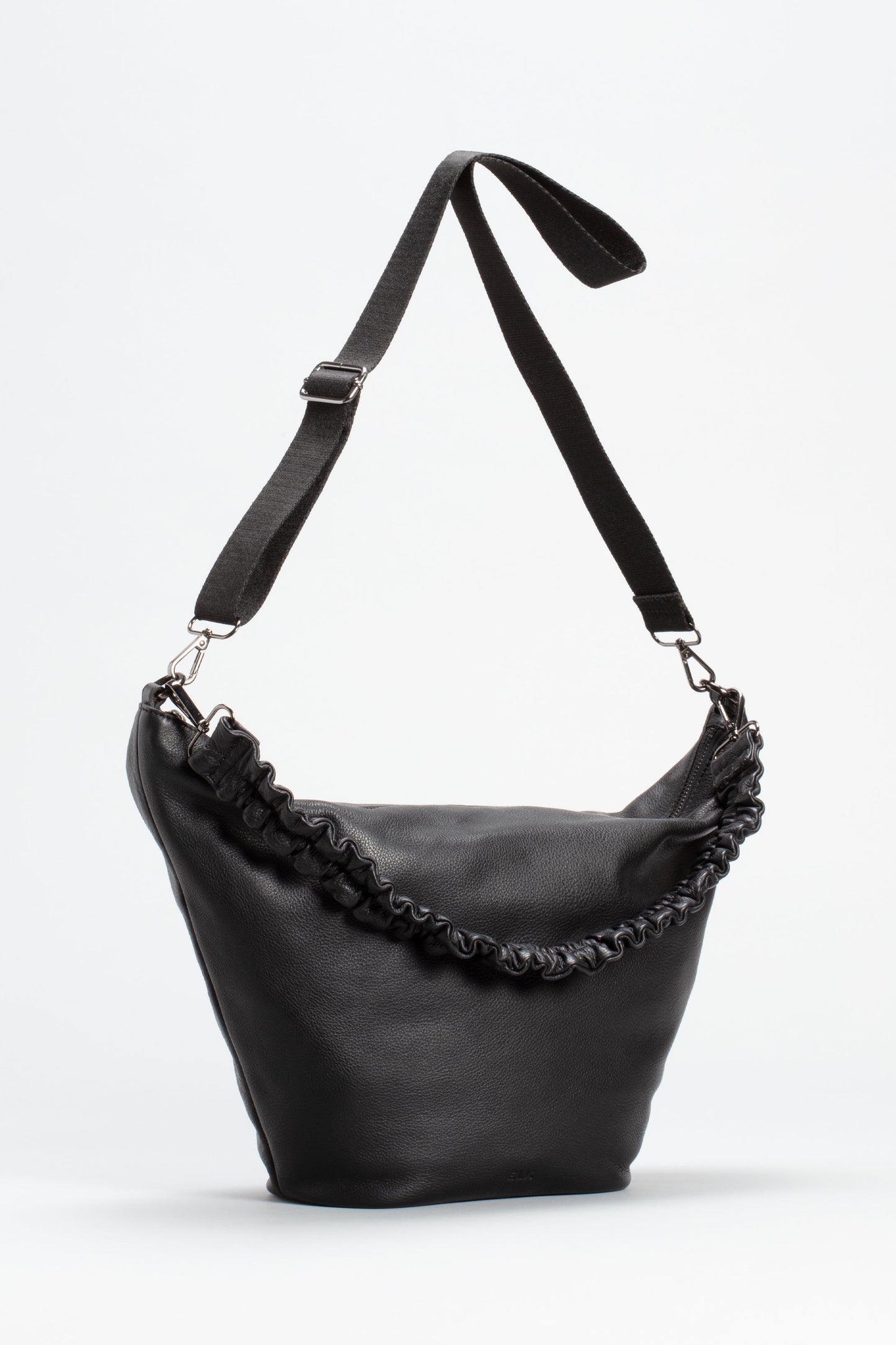 Miri Mid Size Slouch Leather Bag front | BLACK