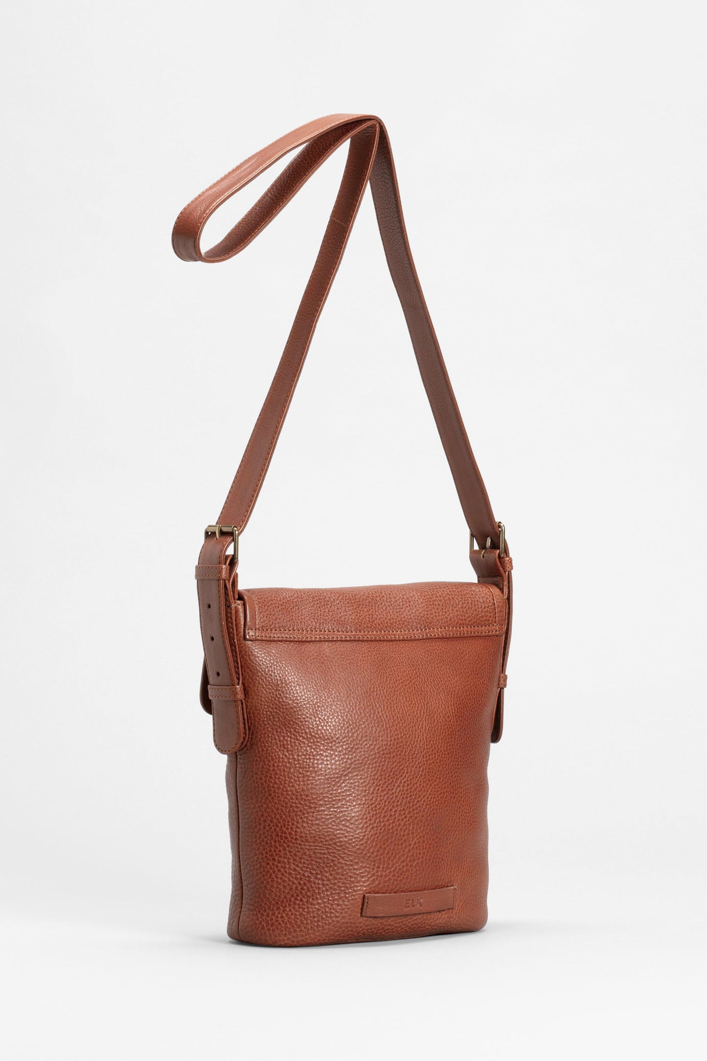 Teo Medium sized Leather Crossbody Bag with flap Back TAN