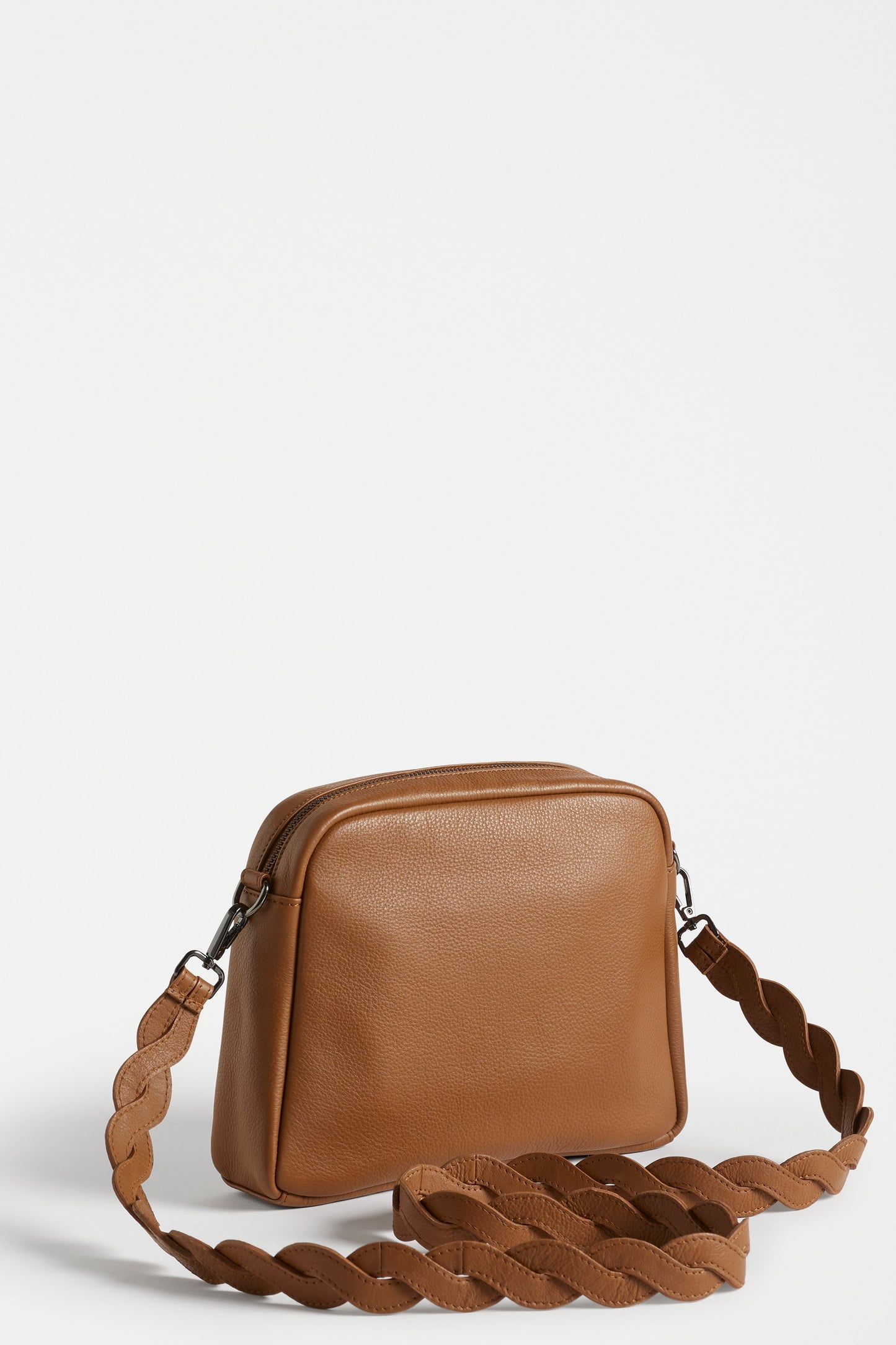 Arna Medium Sized Leather Cross Body Bag with Braided Detachable Strap Back | TAN