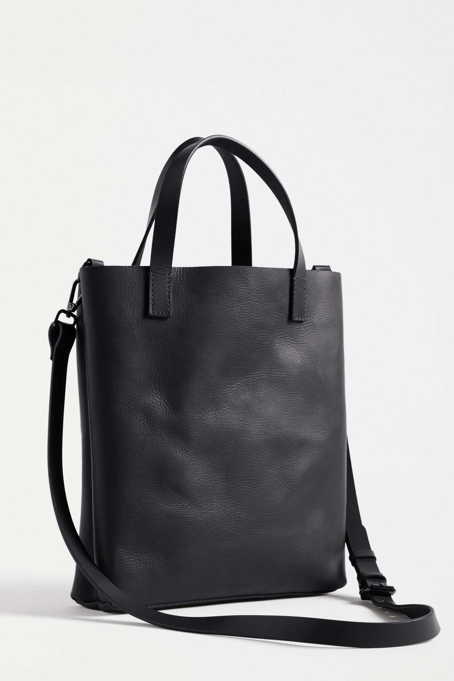 Kopa Medium Size Leather Tote Bag with Detachable Strap Front | BLACK