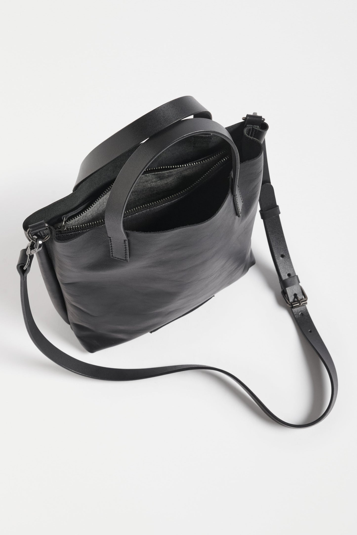 Kopa Medium Size Leather Tote Bag with Detachable Strap Internal | BLACK