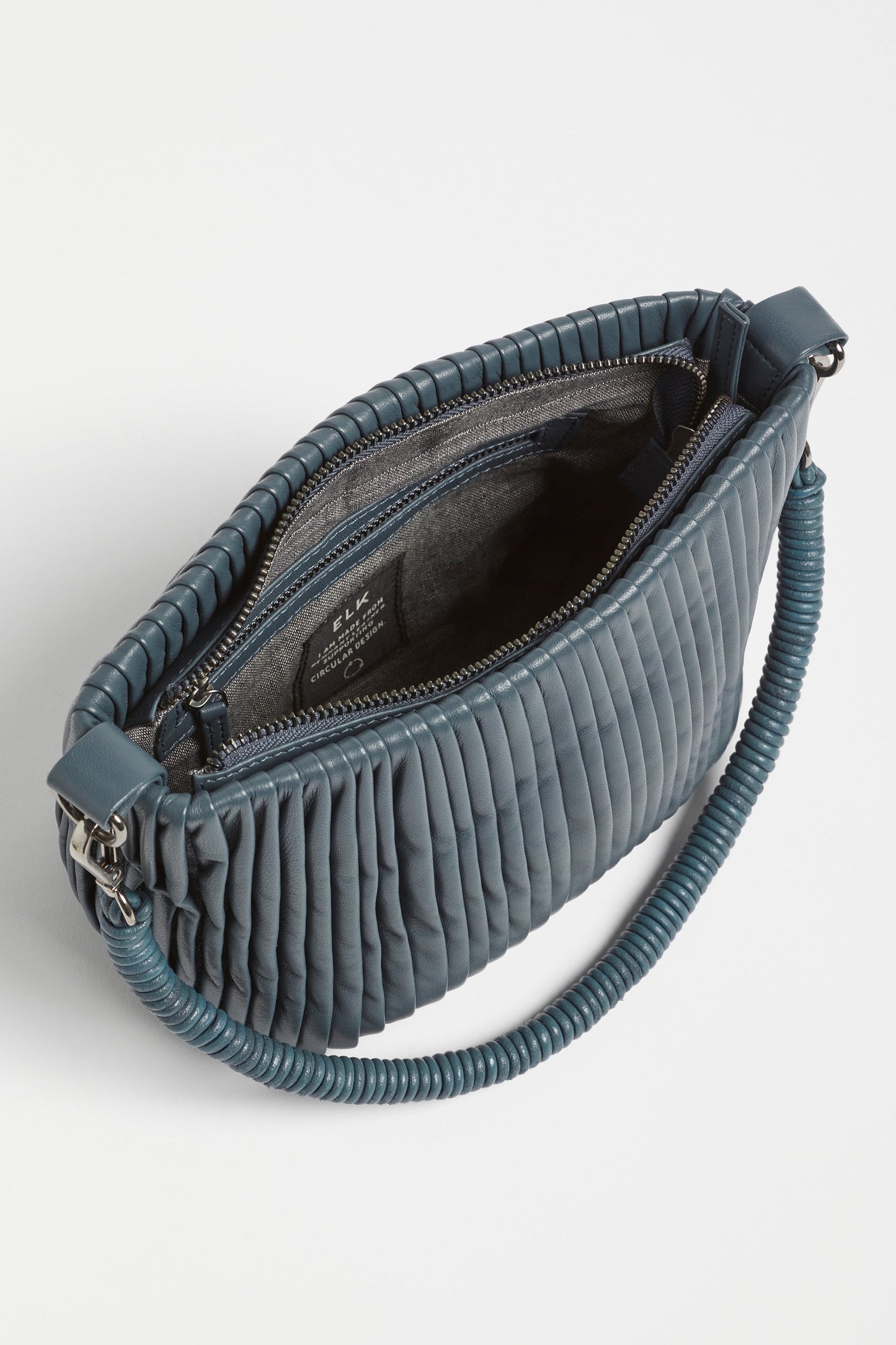 Oda Small Cross Body Pleated Leather Bag Internal | STORM BLUE