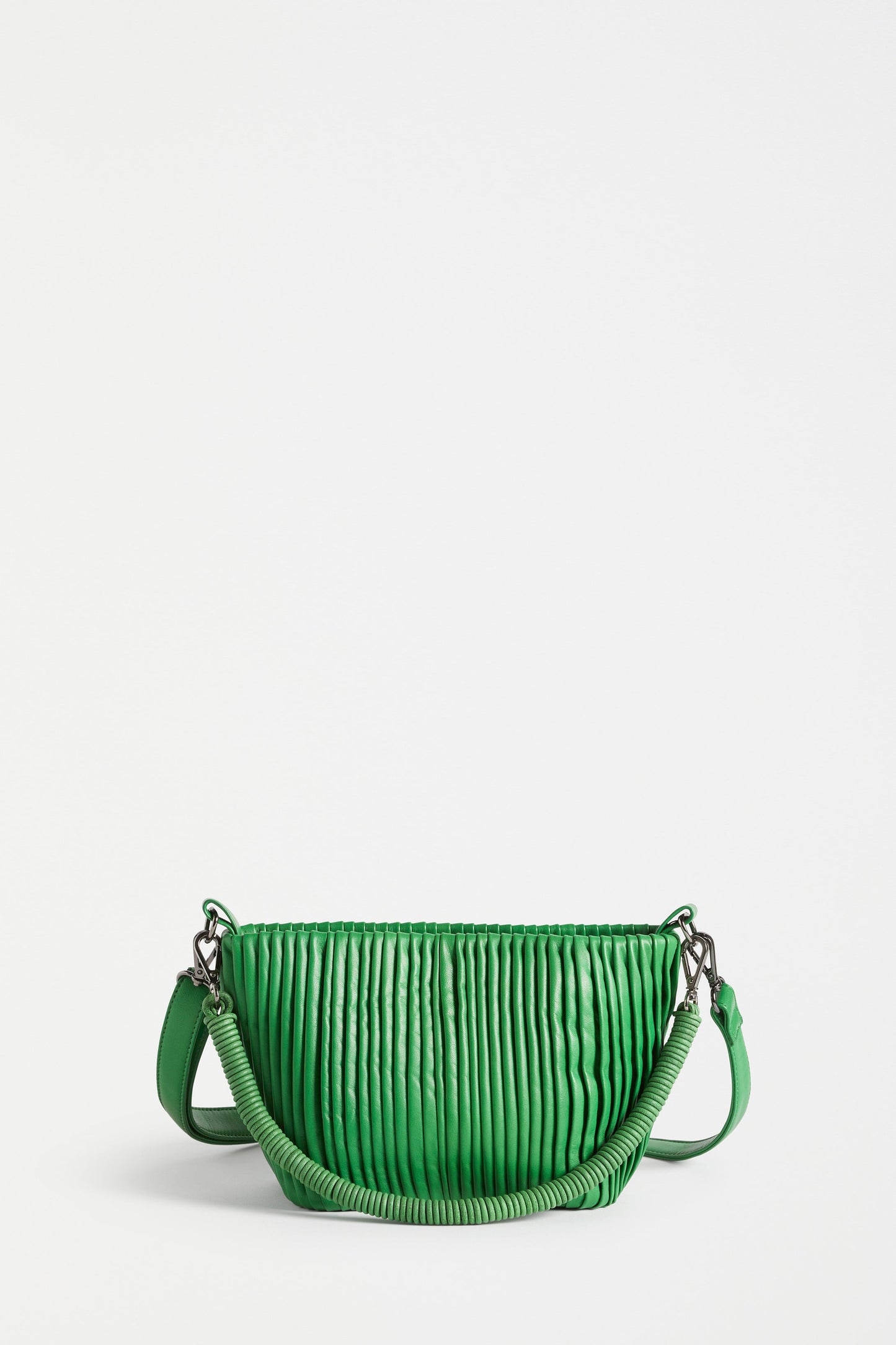Oda Small Cross Body Pleated Leather Bag Front | BRIGHT GREEN