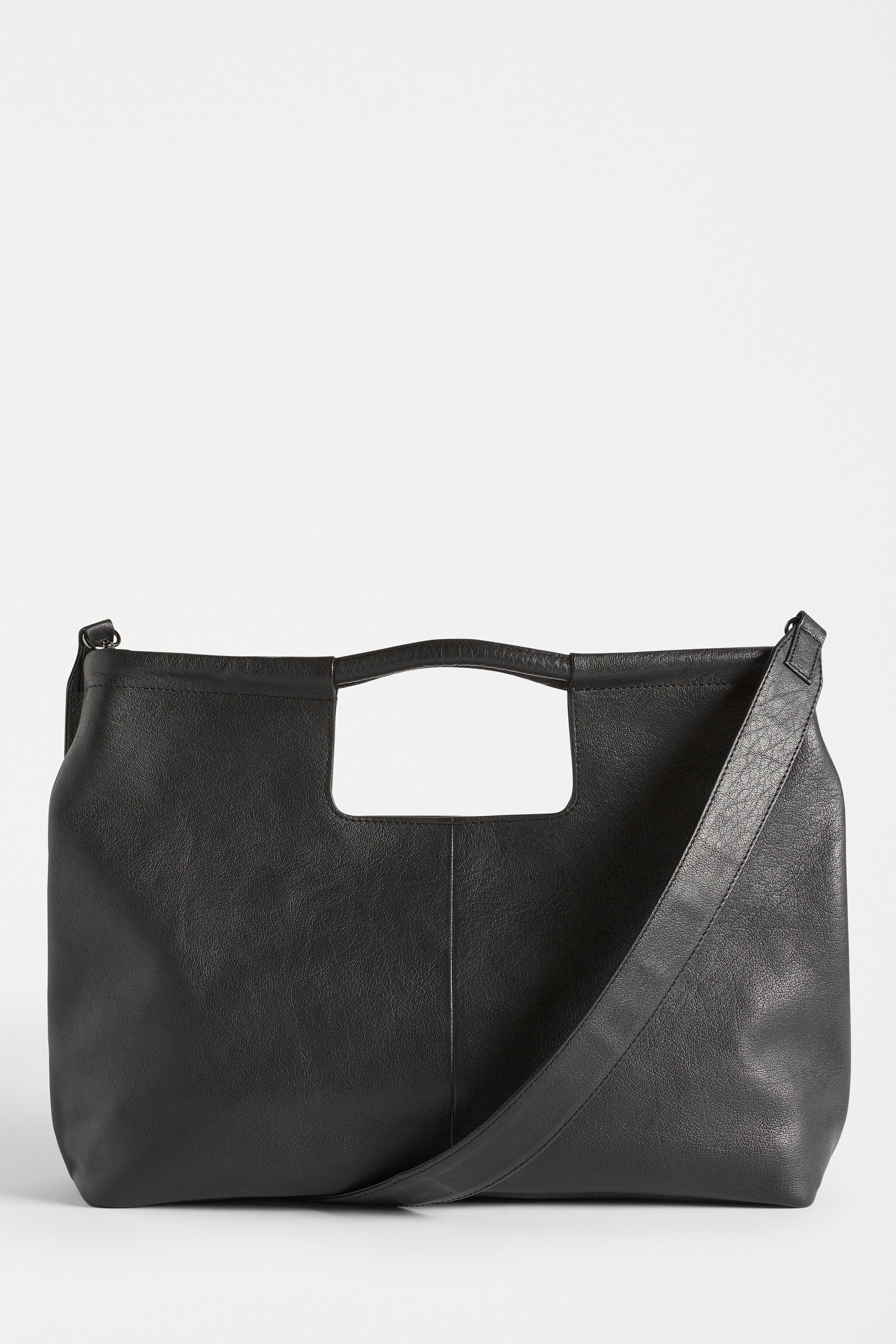 Ista Leather Work Bag with Detachable Strap Front | BLACK