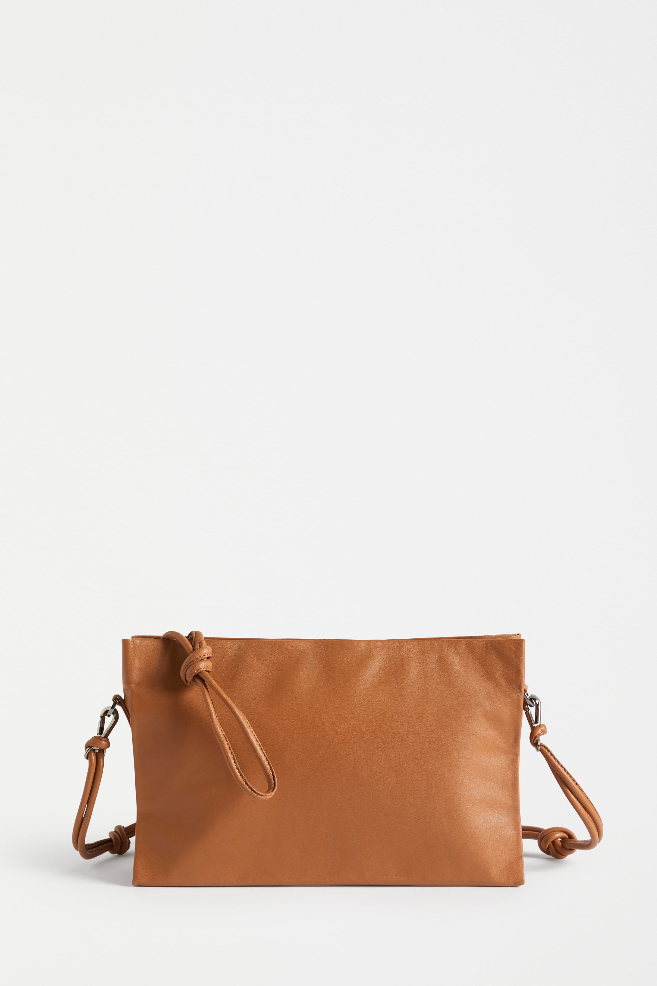 Malte Small Leather Cross Body Bag with Knot Detail Front | TAN
