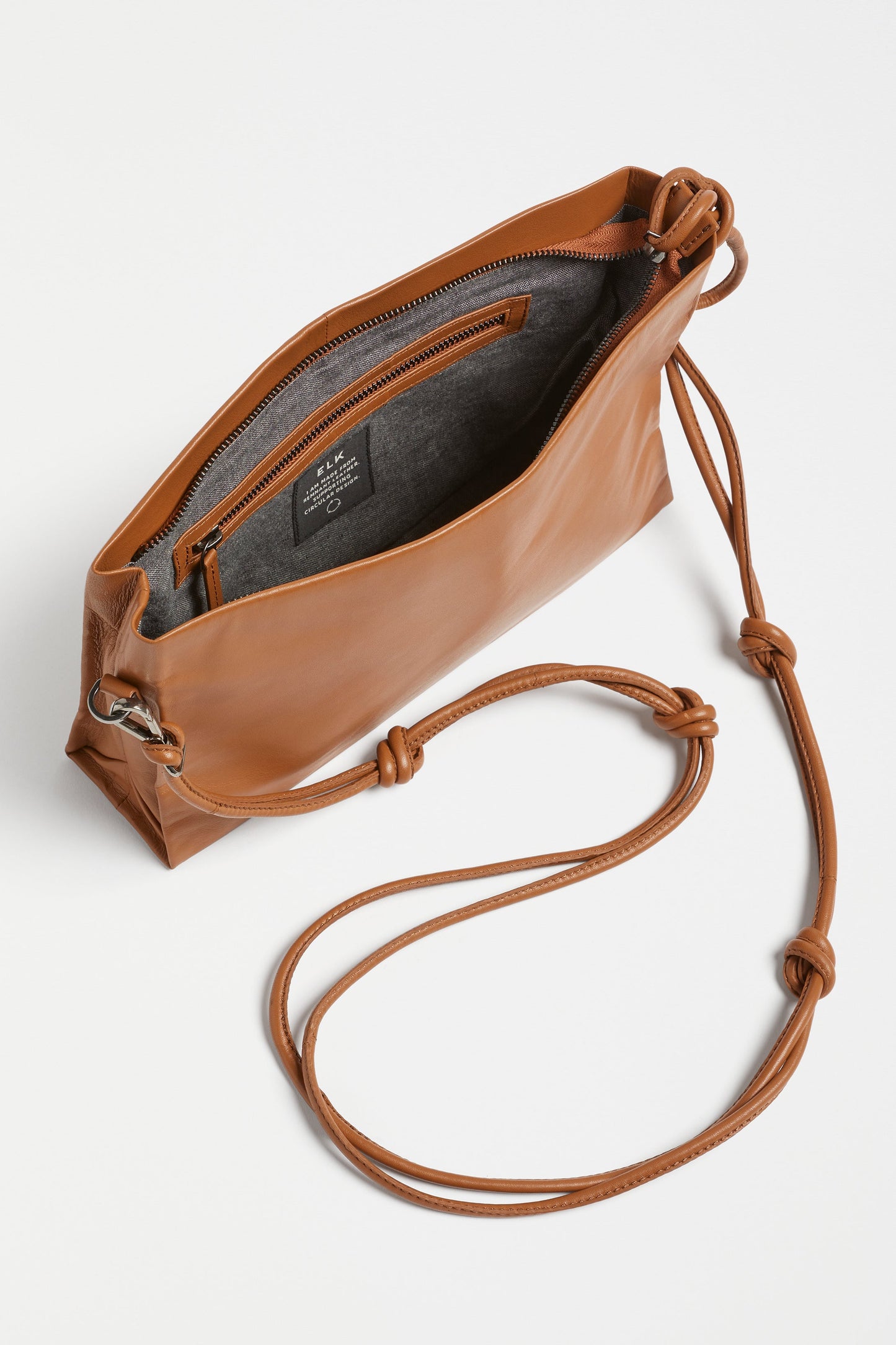 Malte Small Leather Cross Body Bag with Knot Detail Internal | TAN