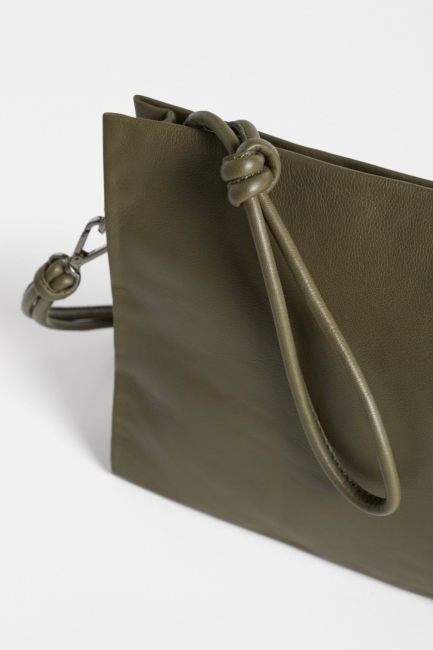 Malte Small Leather Cross Body Bag with Knot Detail Front Detail | OLIVE