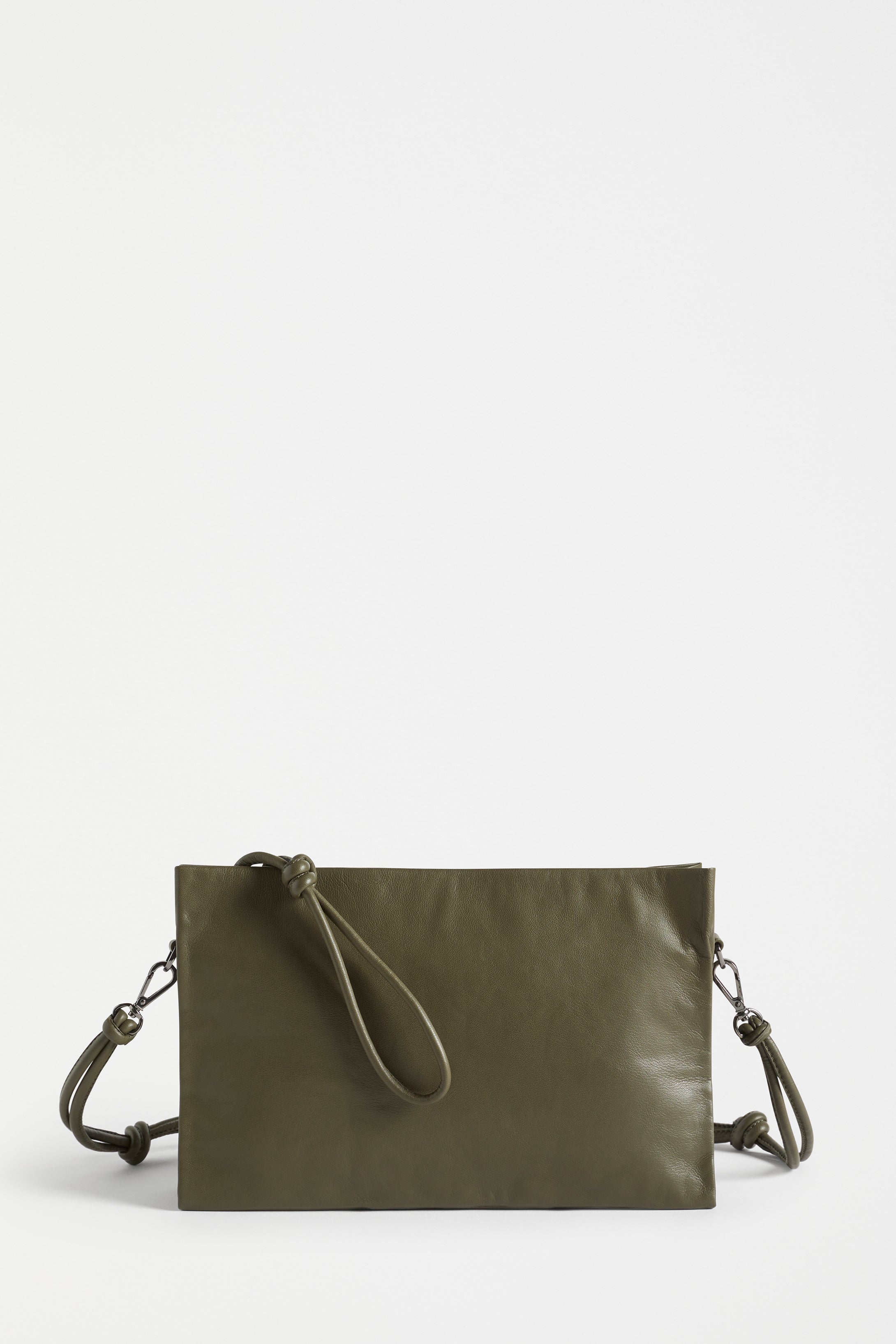 Malte Small Leather Cross Body Bag with Knot Detail Front | OLIVE