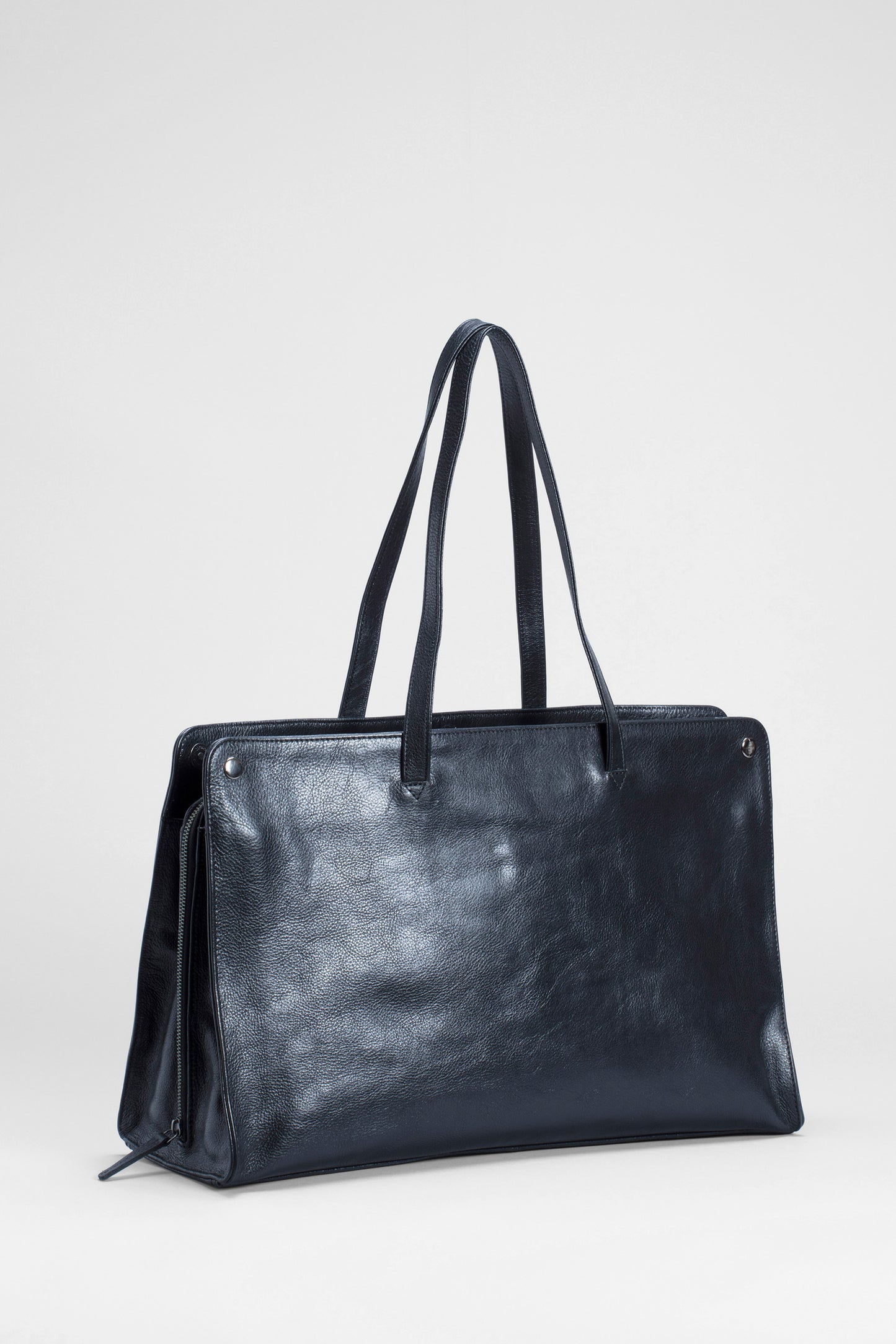 Edda Large Cow Leather 2 Pocket Bag Front | Black