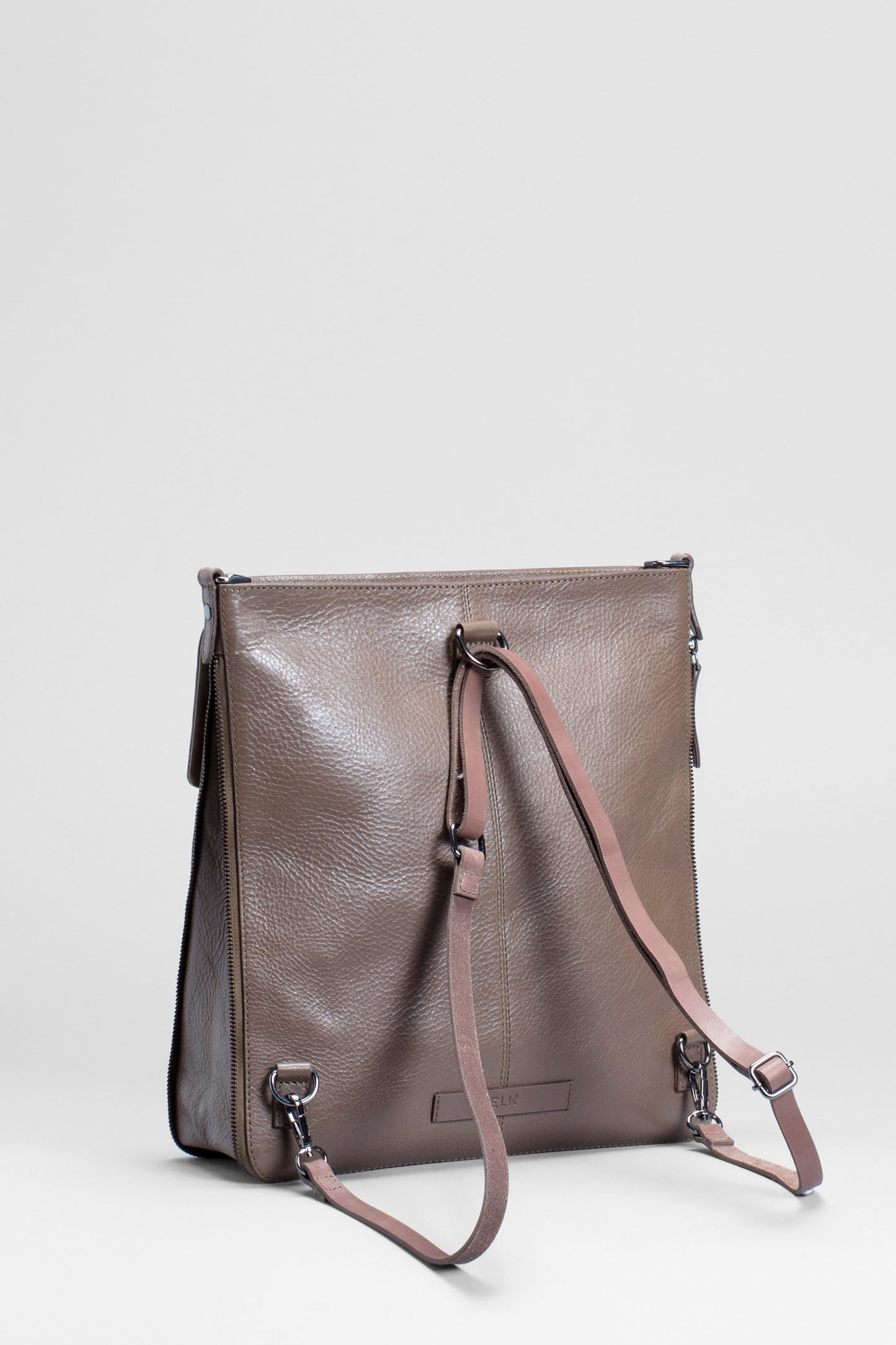 Jalmara Leather Backpack Styled Back | MUSHROOM