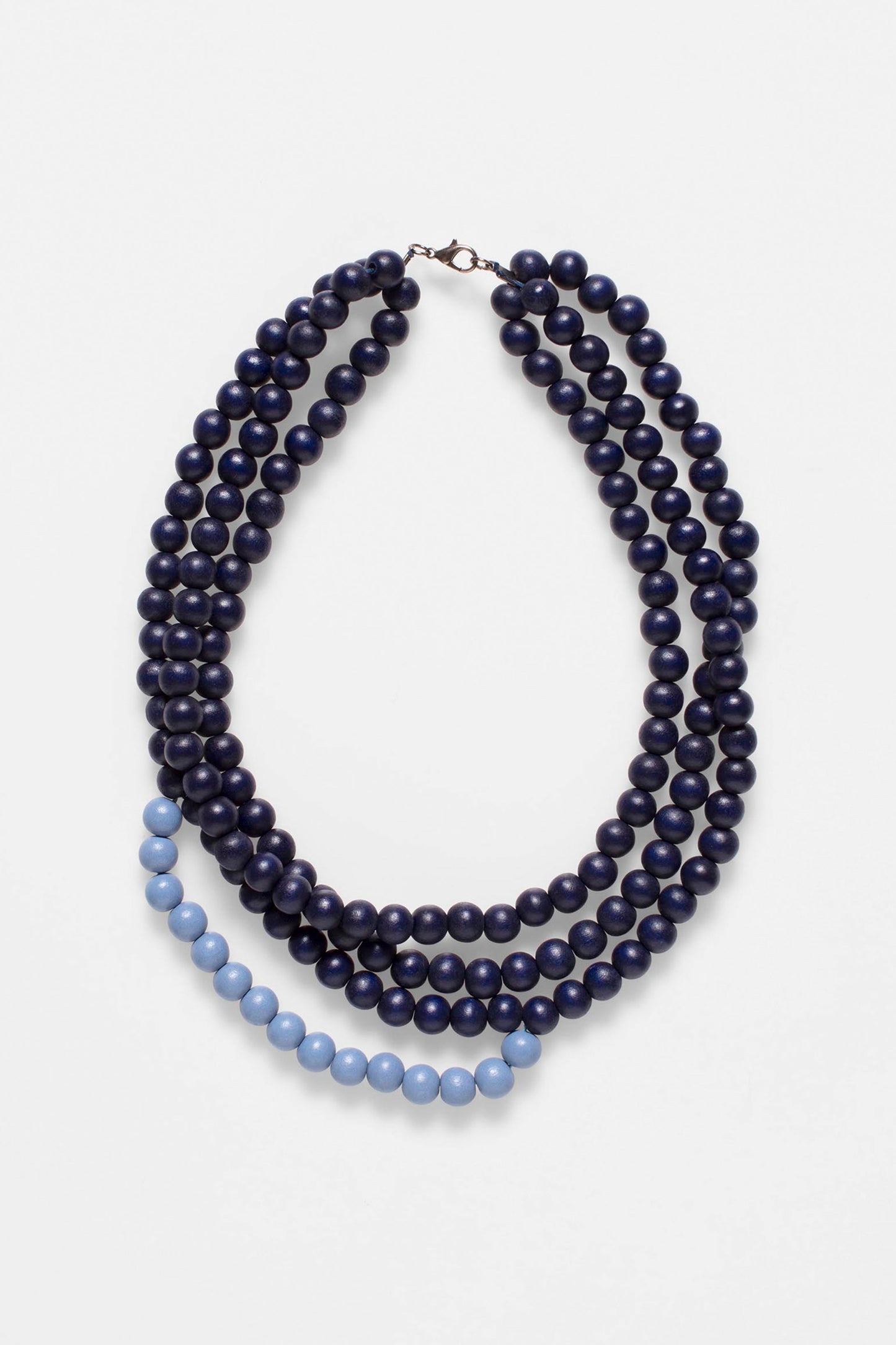 Lokke Multi Strand Short Asymmetric Wooden Bead Necklace | STEEL BLUE