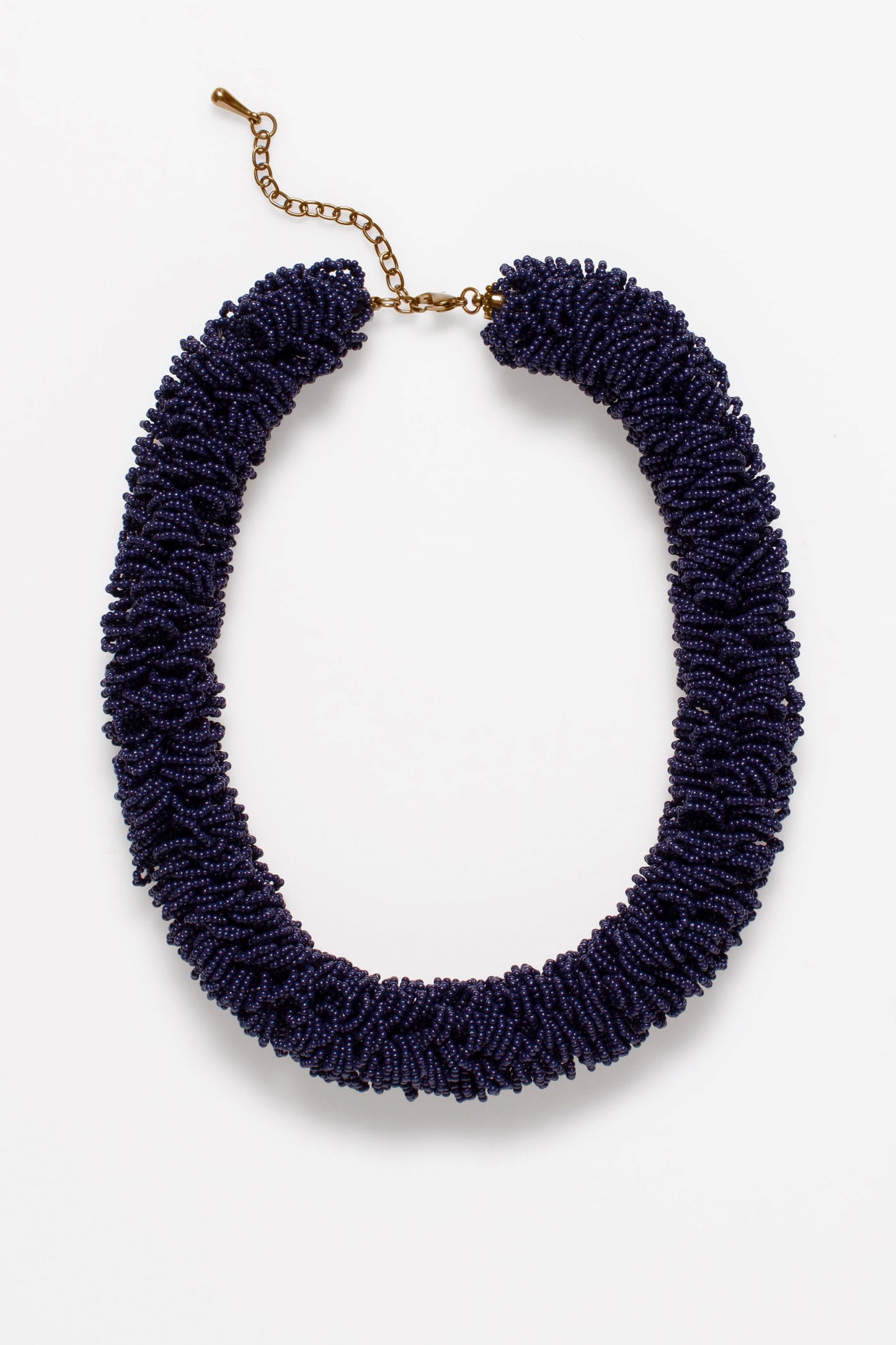 Melu Textured Glass Seed Bead Chunky Short Necklace | STEEL BLUE
