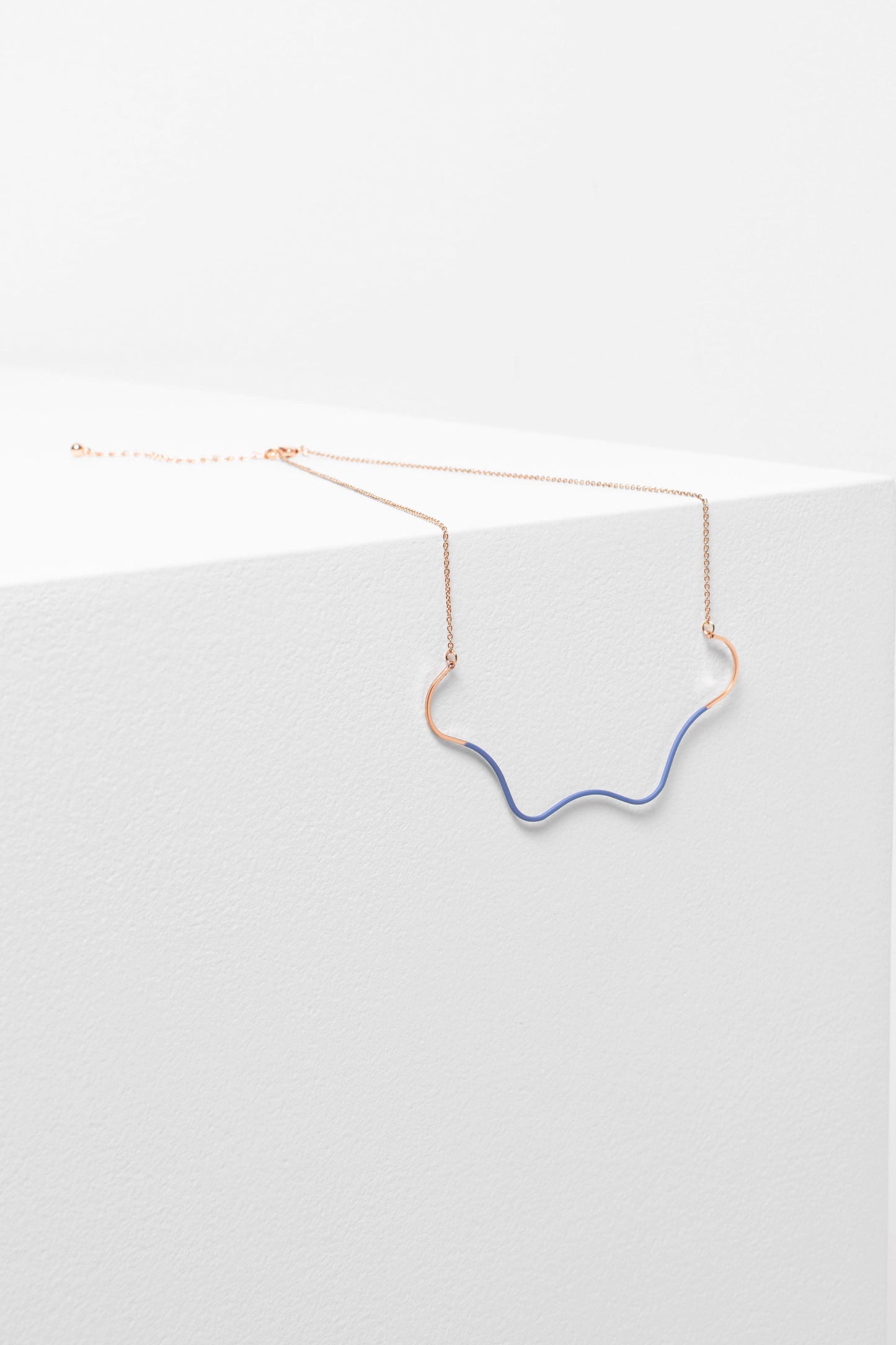 Wave Chain and Wavey Fine Metal Colour Dipped Pendant Necklace | BLUE MIST