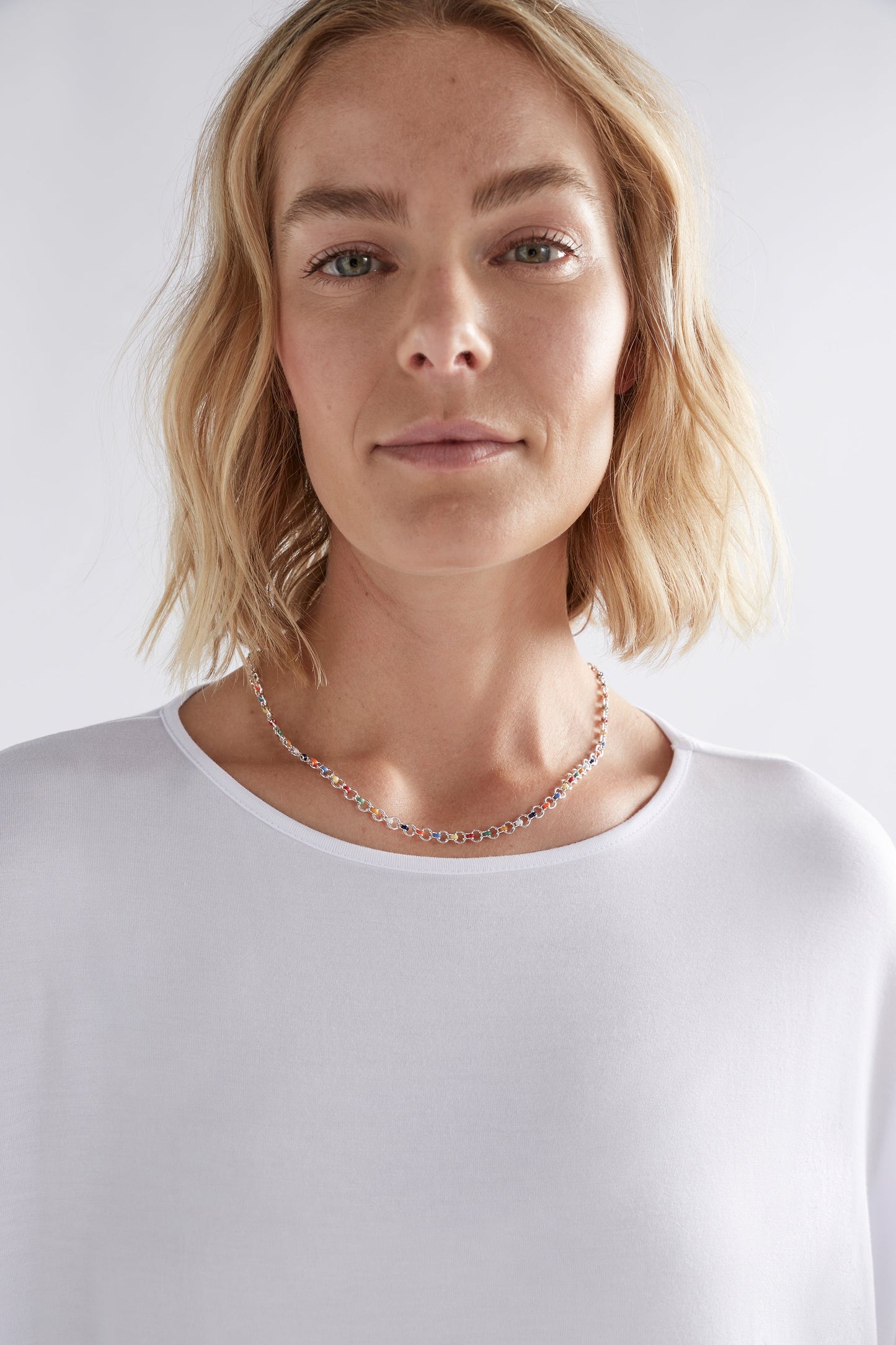 Lera Silver Chain Coloured Short Necklace Model 