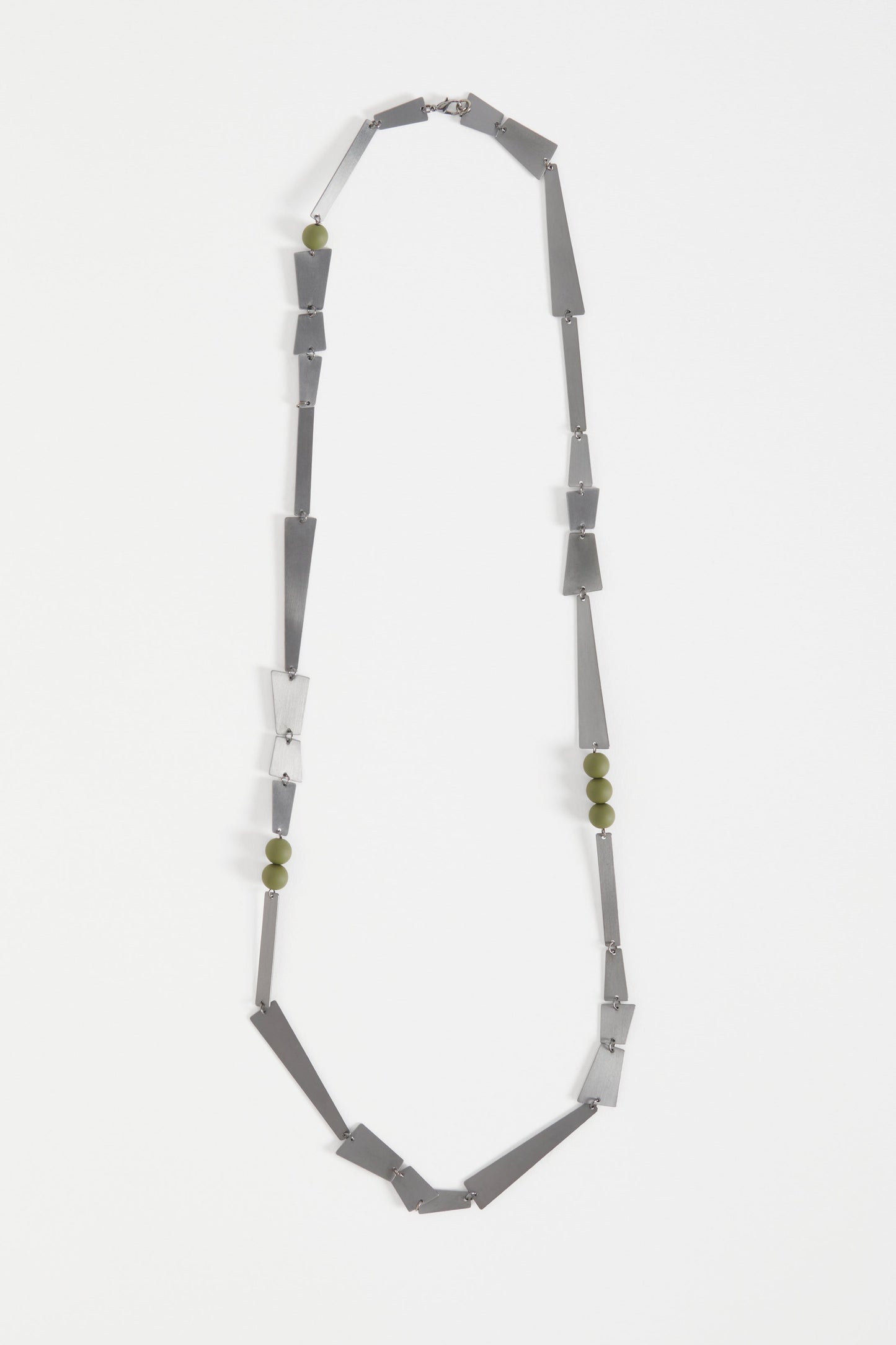 Ator Asymmetric Brushed Metal Plate and Bead Long Necklace | GUNMETAL
