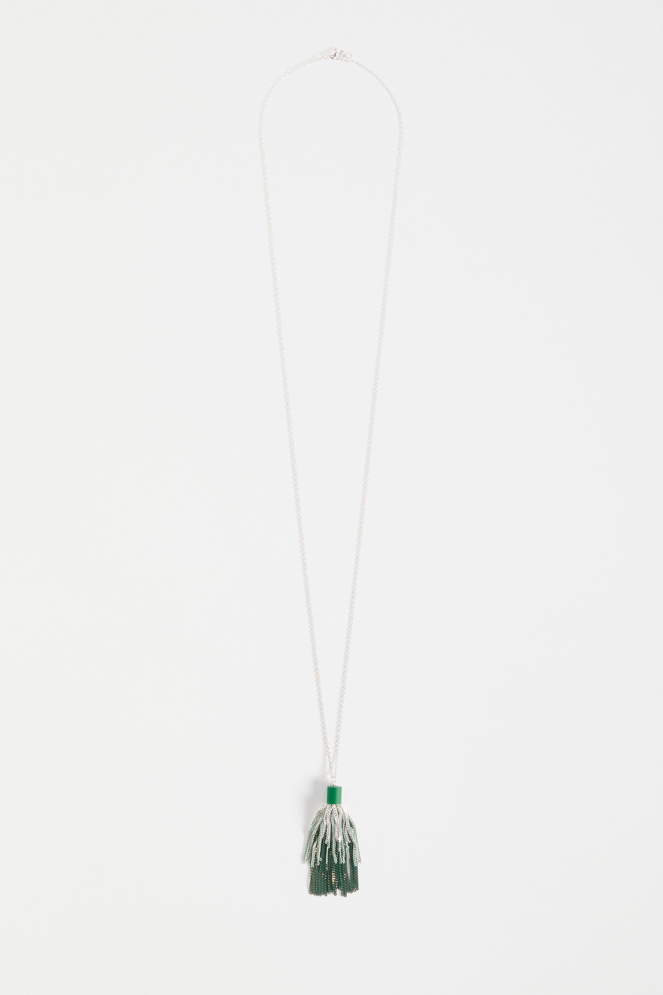 Frin Long Chain Fine Tassel Pendant Necklace | ALOE GREEN