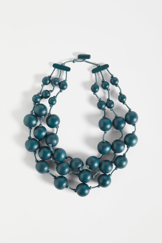 Seni Statement Wooden Bead Necklace | TEAL