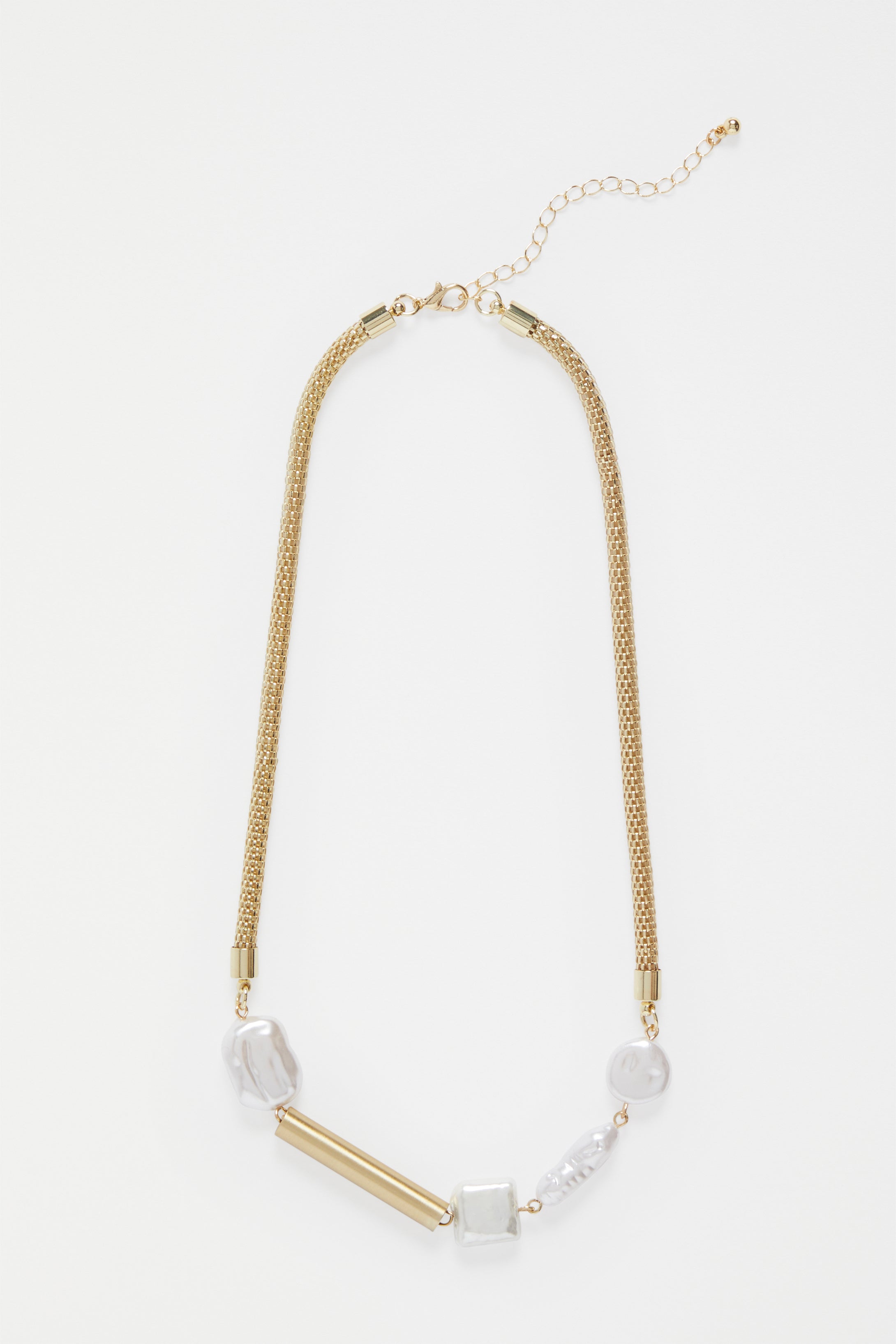 Lang Asymetric Gold and Pearl Statement Necklace | GOLD