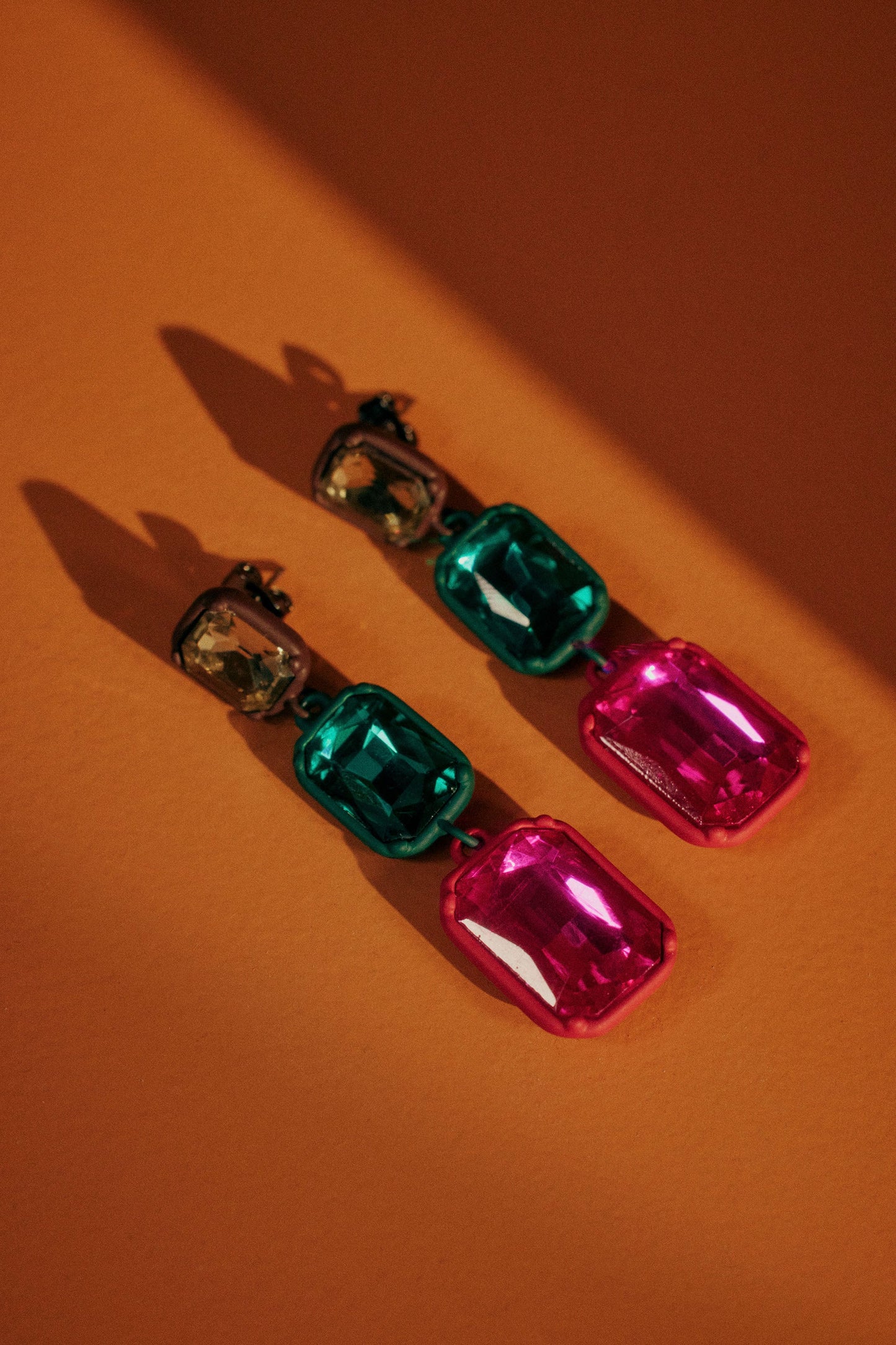 Jule Statement Triple Drop Coloured Glass Earring Campaign | CHOCOLATE