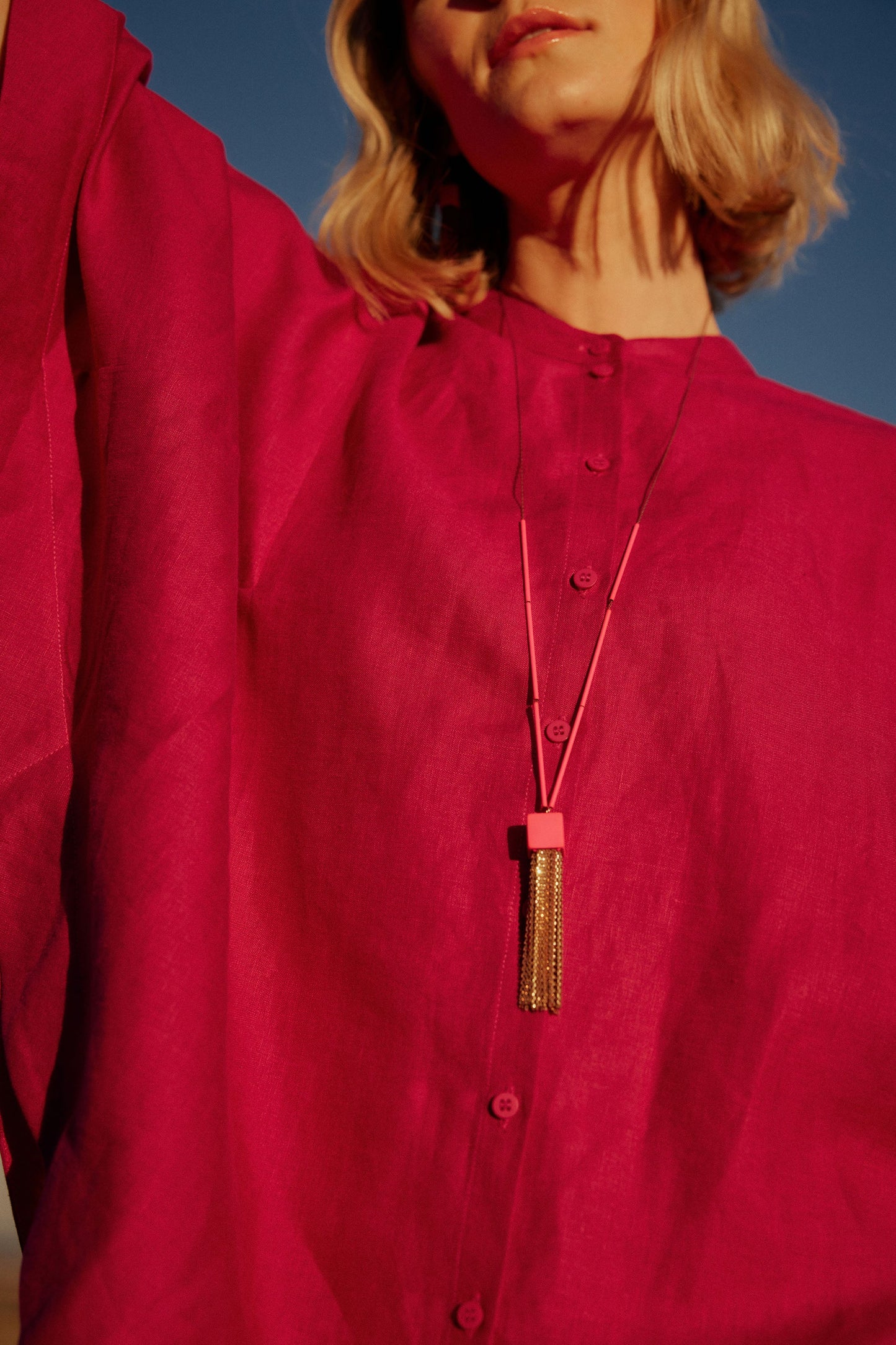 Tazz Coloured Bead and Chain Tassel Pendant campaign | HOT PINK