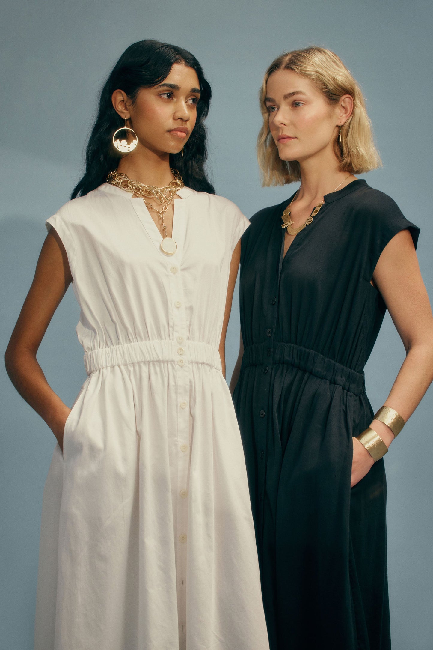 Suora Elastic Waist Cotton Midi Shirt Dress Campaign| WHITE