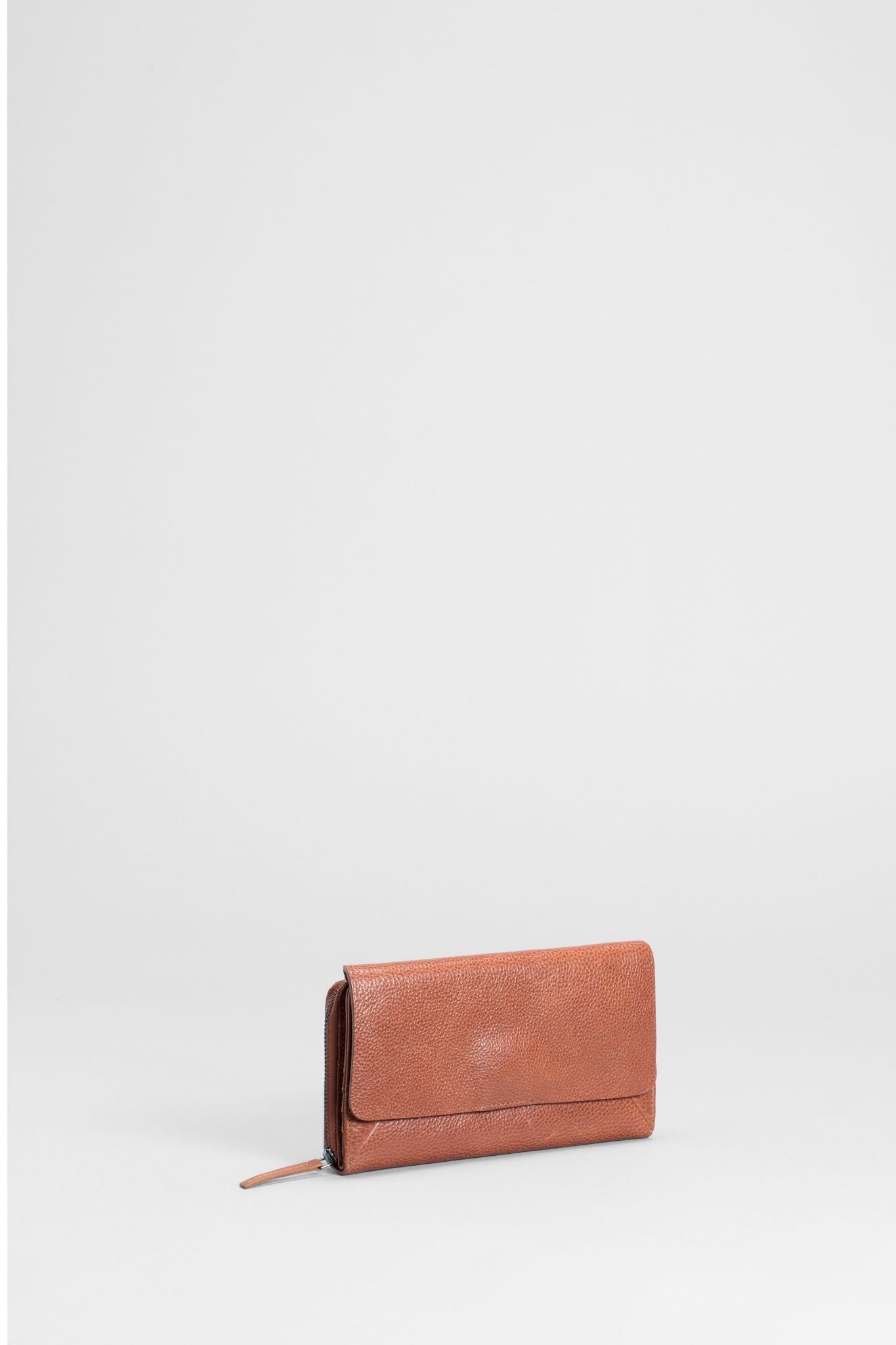 Nausta Wallet Flap and Zip up Leather Wallet Front | Tan